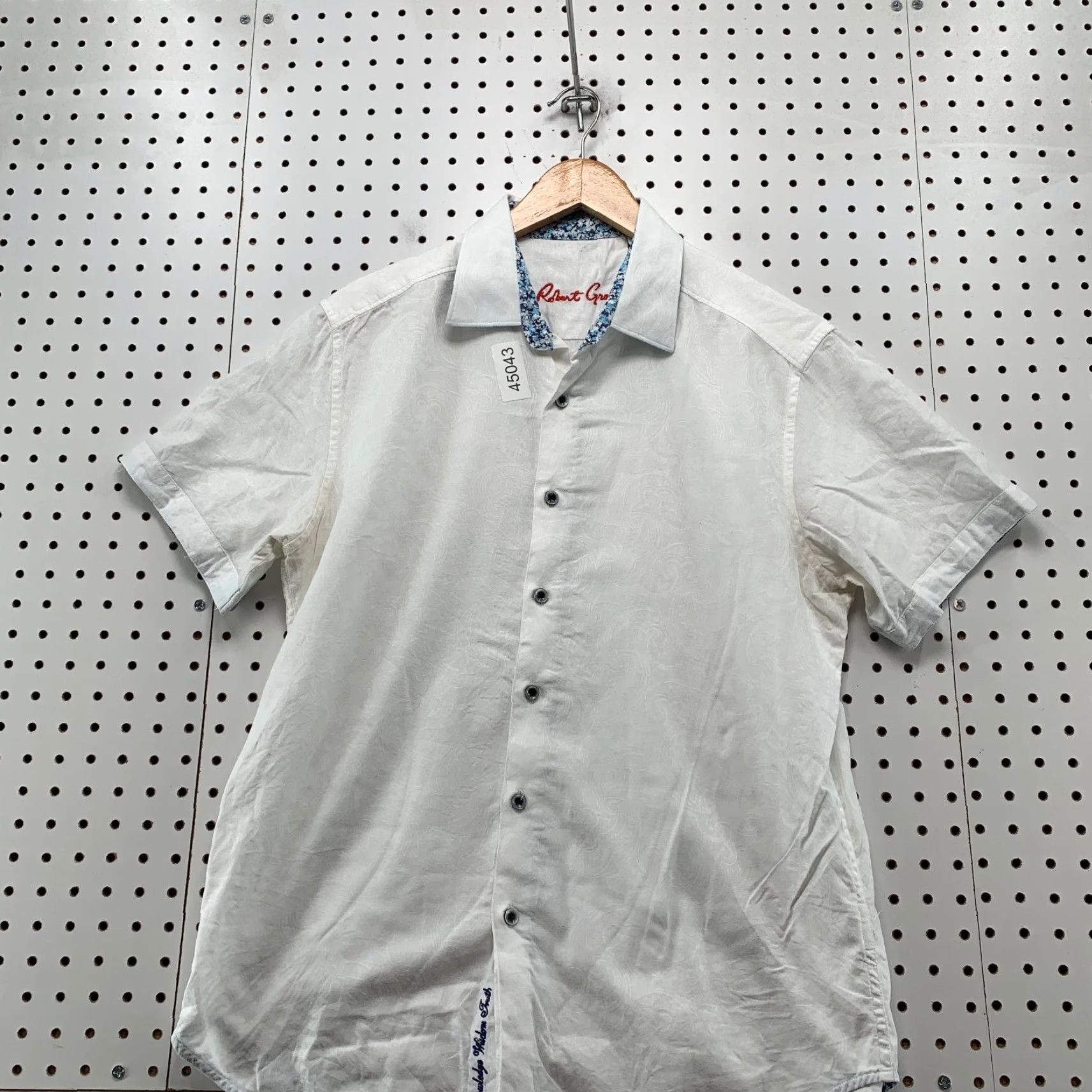 Robert Graham Robert Graham Button Shirt Mens Medium White Blue Floral Trim Short Sleeve Shirt Mens White Floral Button-Up Size US M / EU 48-50 / 2 - 2 Thumbnail
