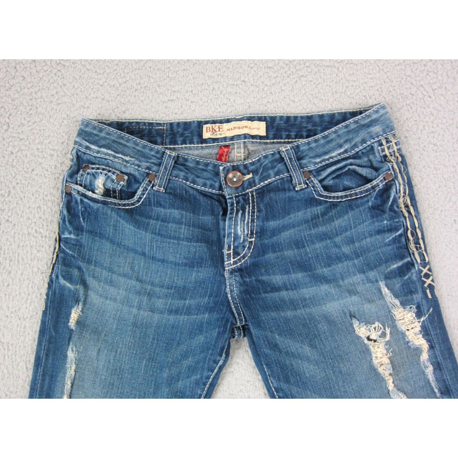 Vintage Buckle BKE Jeans Womens 30 x 25 Blue Madison Skinny Stretch Denim Distressed 90s Size 30" / US 8 / IT 44 - 2 Thumbnail
