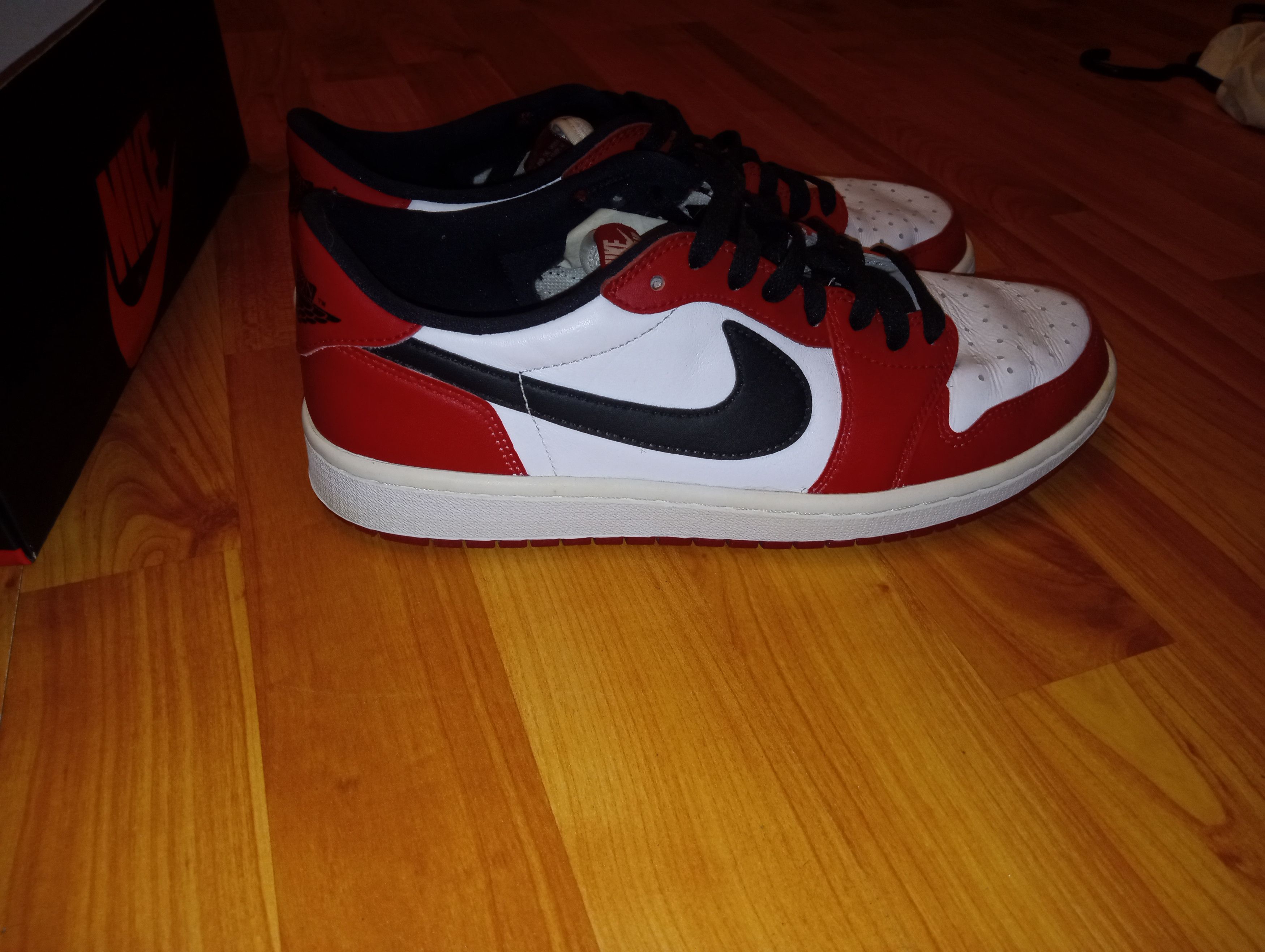 image of Nike Air Jordan 1 Low Chicago 2016 Shoes in Red, Men's (Size 9.5)