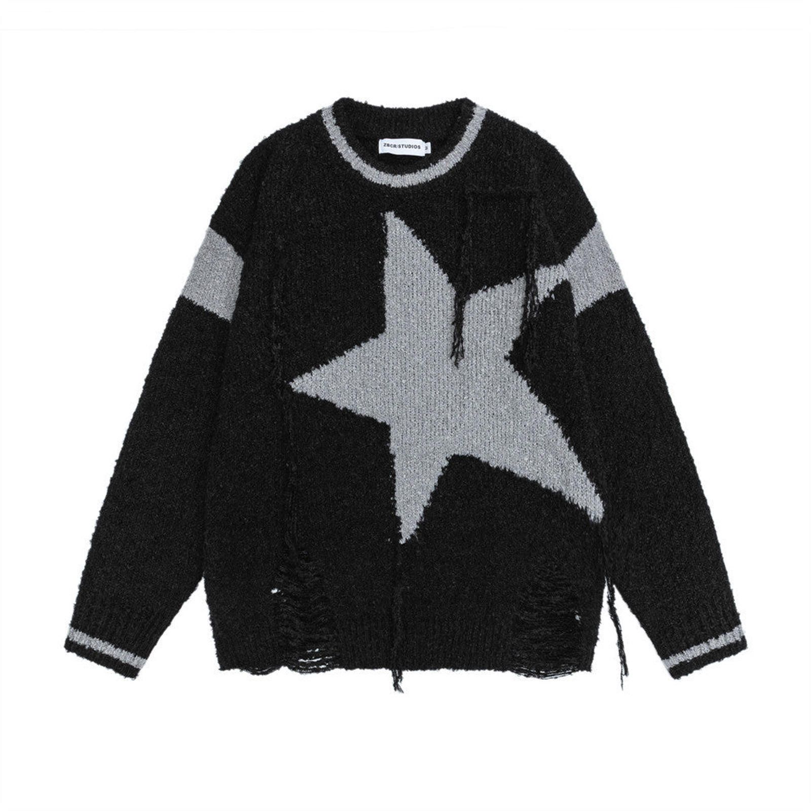 Vintage Black Distressed Star Pattern Crew Neck Sweater Size US M / EU 48-50 / 2 - 1 Thumbnail
