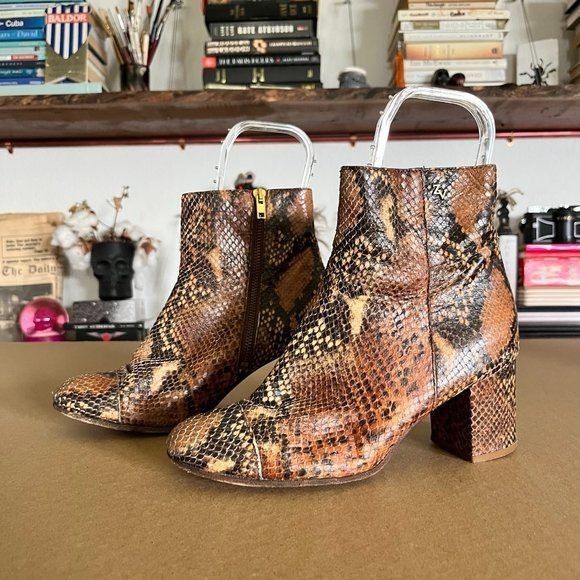 Zadig & Voltaire Zadig & Voltaire Glimmer Wilk Embossed Snake Heeled Boots Size US 8 / IT 38 - 1 Thumbnail