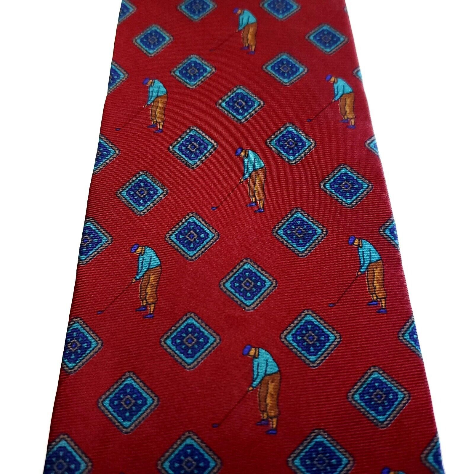 Guy Laroche Guy Laroche Red Silk Tie Woven Short Geometric Golf Size ONE SIZE - 2 Thumbnail