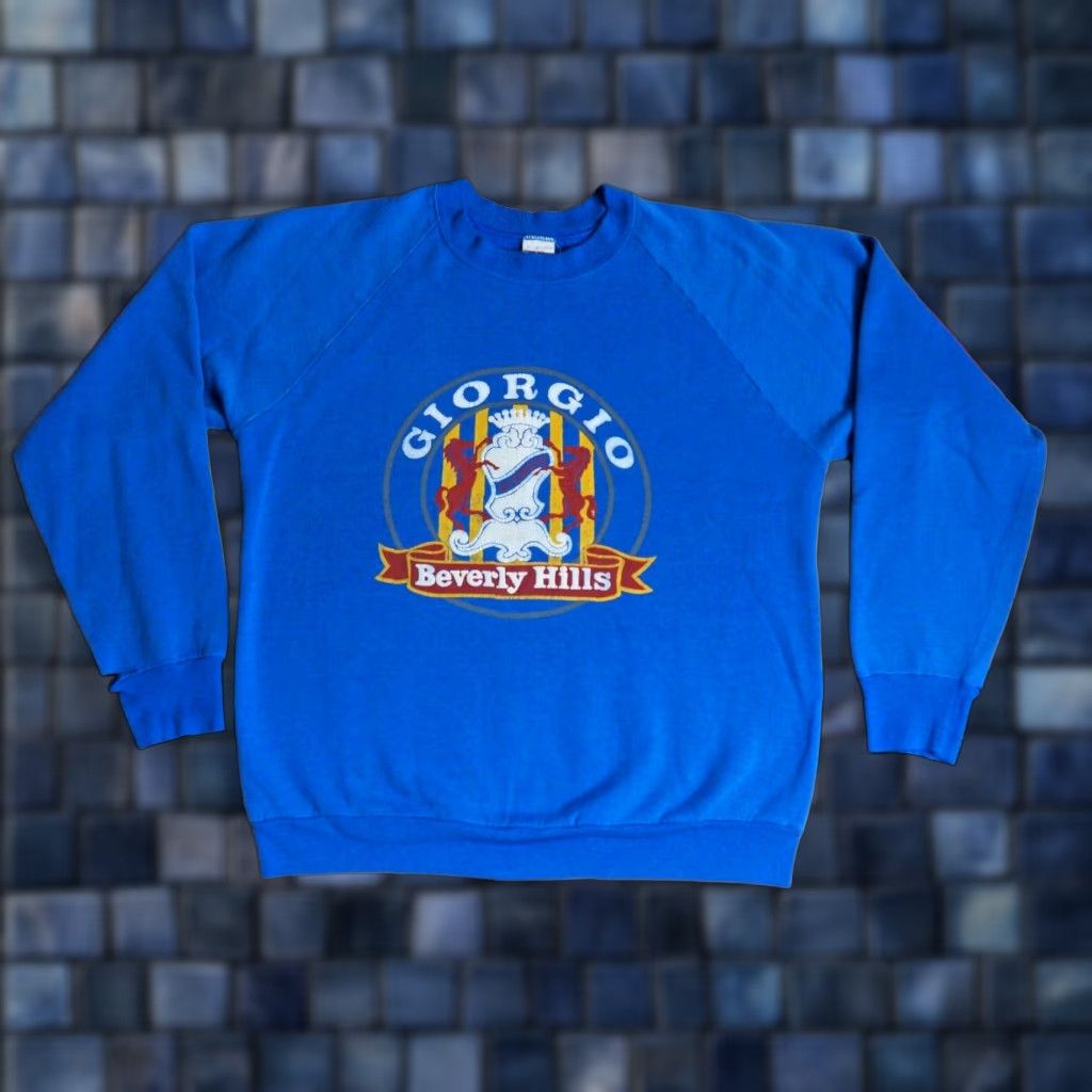 Fruit Of The Loom VINTAGE Fruit of the Loom Pullover Sweatshirt M Blue 90s Cash? Logo? 80s 90s GIORGIO Beverly Hills Fade USA Size US M / EU 48-50 / 2 - 1 Thumbnail