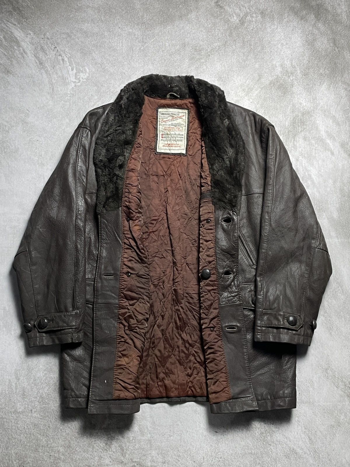 Japanese Brand 1950’s Saburoku Projects - Double Breasted Cow Leather Coat Size US L / EU 52-54 / 3 - 6 Thumbnail