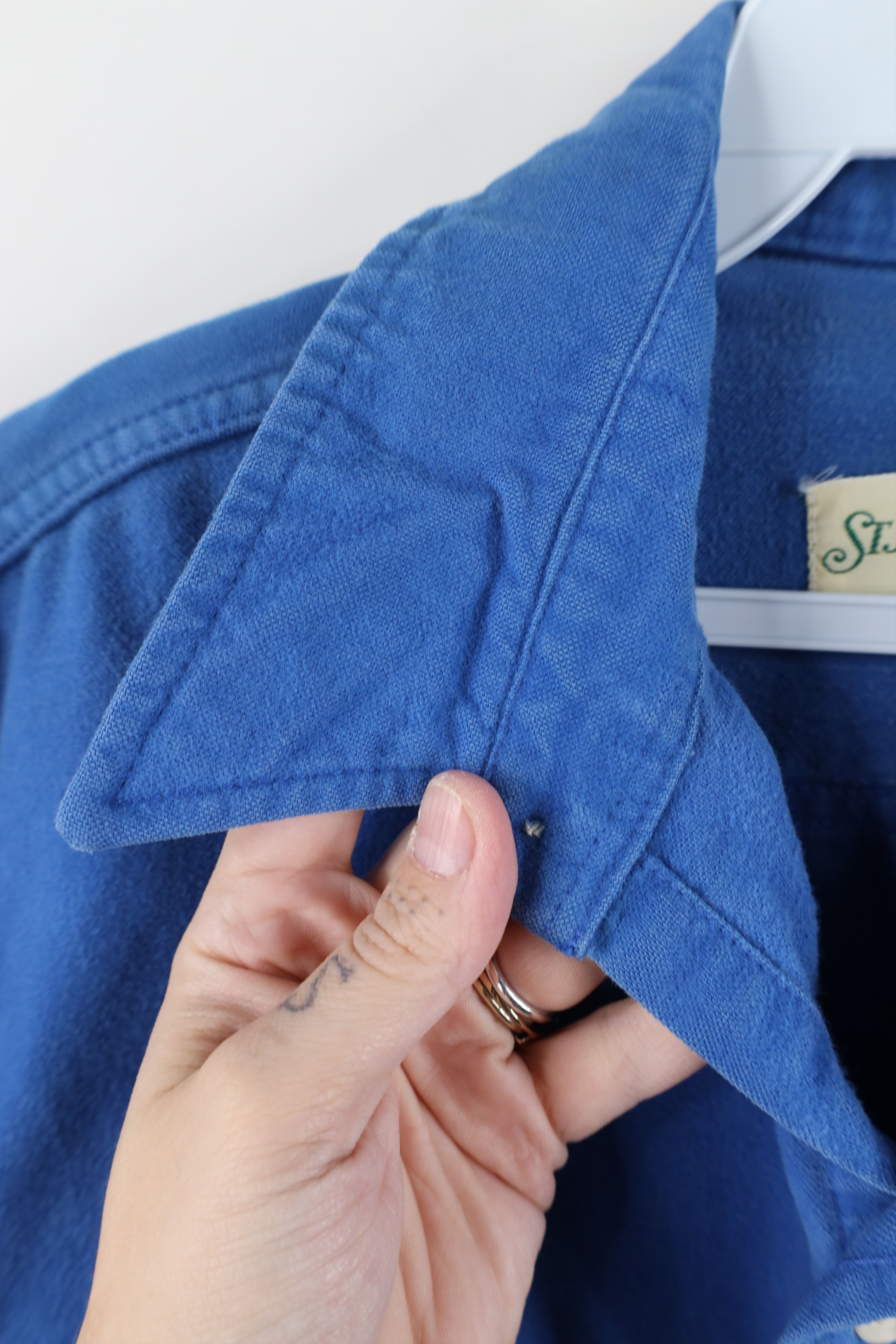 Vintage Vintage 70s Streetwear Cloth Collared Button Shirt Blue Size US L / EU 52-54 / 3 - 9 Thumbnail
