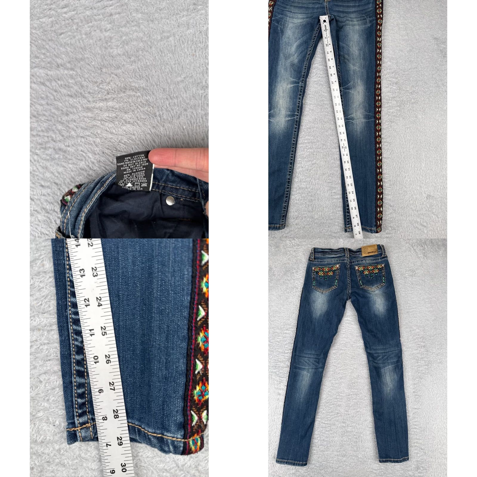 Grace in LA Grace In LA Jeans Women 26 Blue Denim Skinny Guitar Strap Southwest Native 29L Size 26" / US 2 / IT 38 - 8 Thumbnail