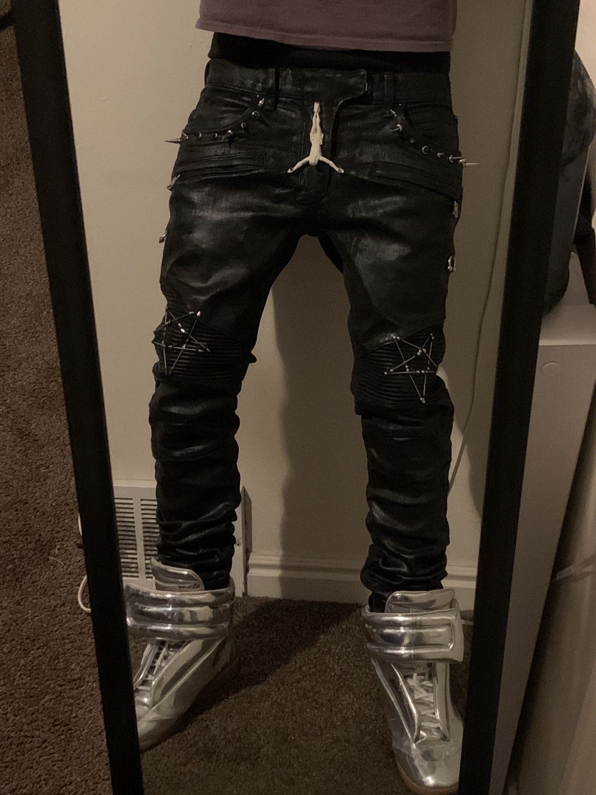 Balmain Balmain Like Biker Jeans Waxed Pierced Spiked Fashion Punk Size US 30 / EU 46 - 18 Thumbnail