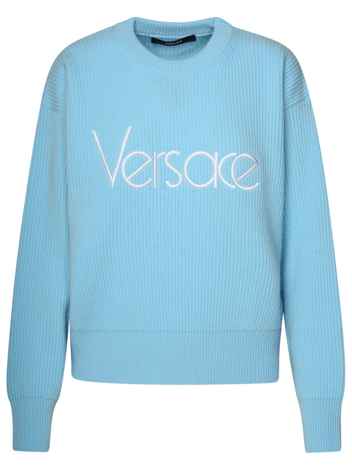 image of Versace Light Blue Virgin Wool Sweater, Women's (Size Medium)