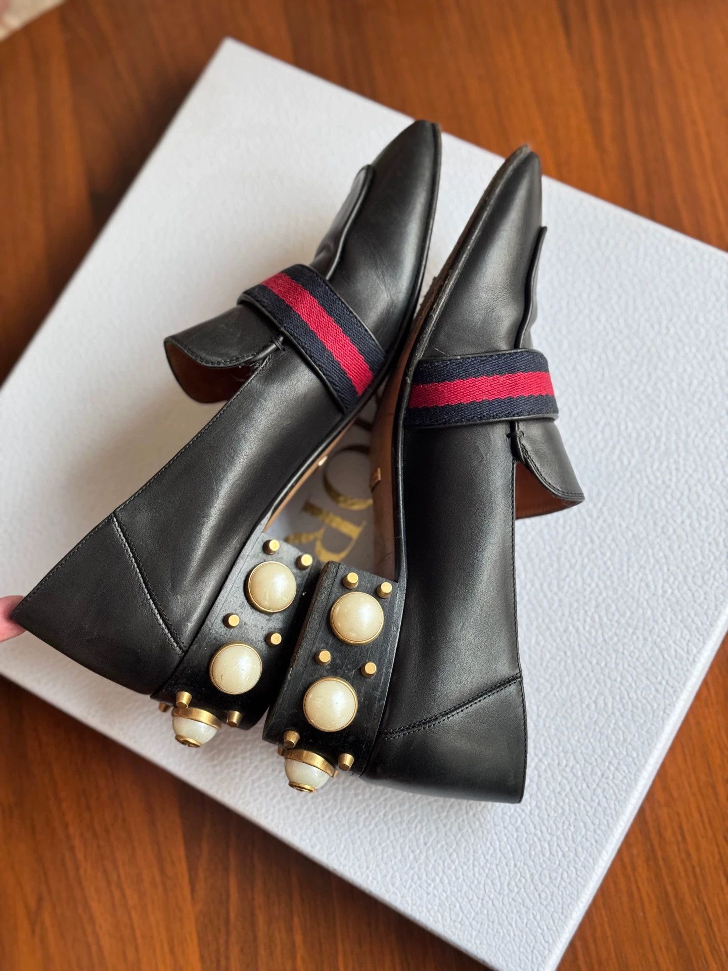 Gucci GUCCI 98 New Black Pearl Double G Women's Two-Way Loafers 38 Size US 7 / IT 37 - 6 Thumbnail