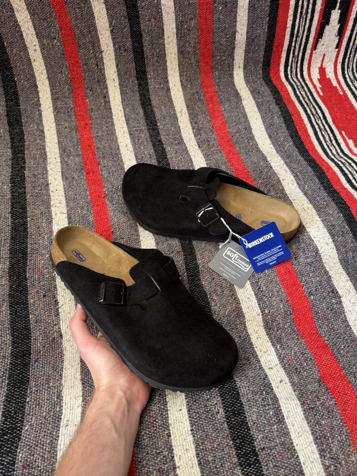 Birkenstock Boston Black Leather Suede Mule Shoes Slip-Ons, Men's (Size 11)