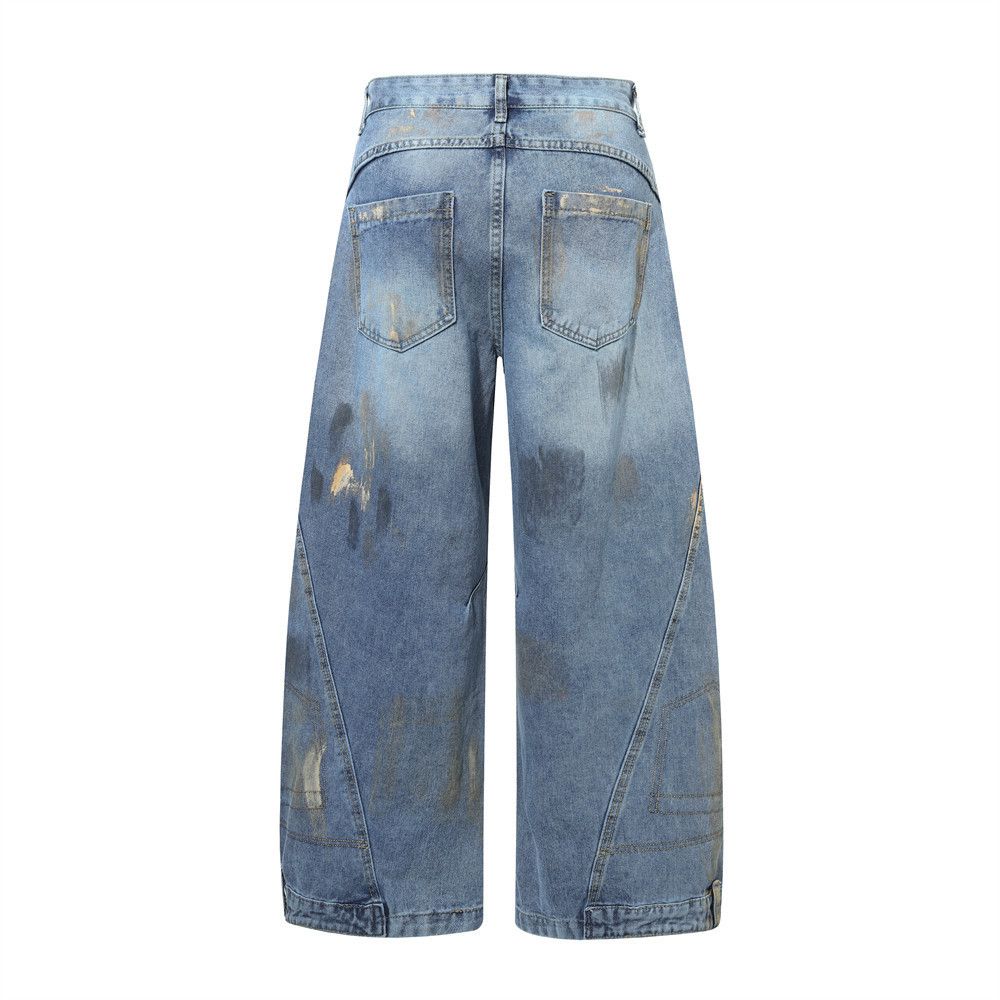 Japanese Brand × Jean Men's wide-leg ink-splashed distressed dirty scimitar jeans Size US 32 / EU 48 - 2 Thumbnail