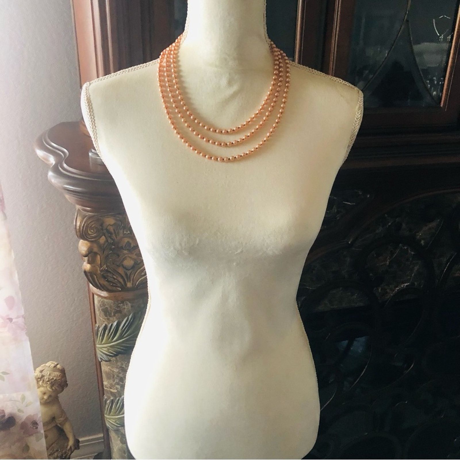 Handmade Handcrafted triple strand Czech glass Pearl necklace Size ONE SIZE - 3 Thumbnail