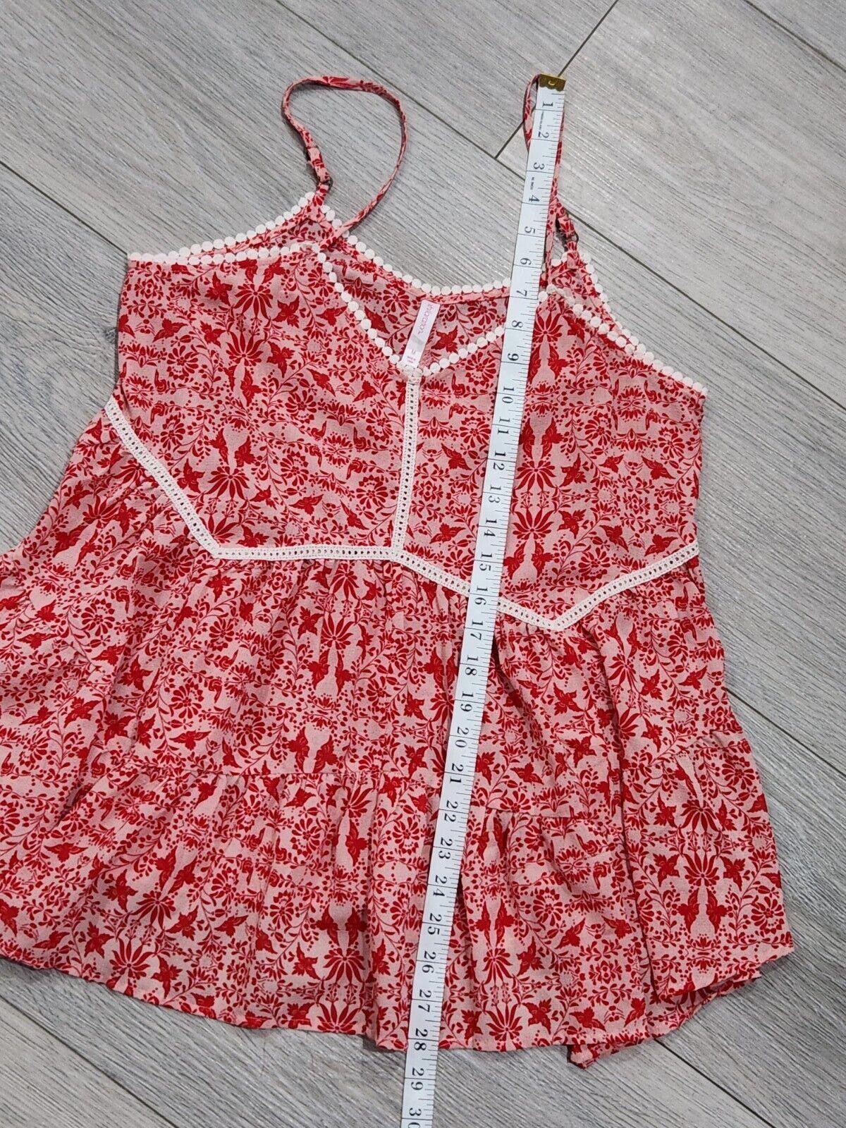 Designer Xhilaration Top Medium Red And White Paisley Lace Trim Size M / US 6-8 / IT 42-44 - 6 Thumbnail