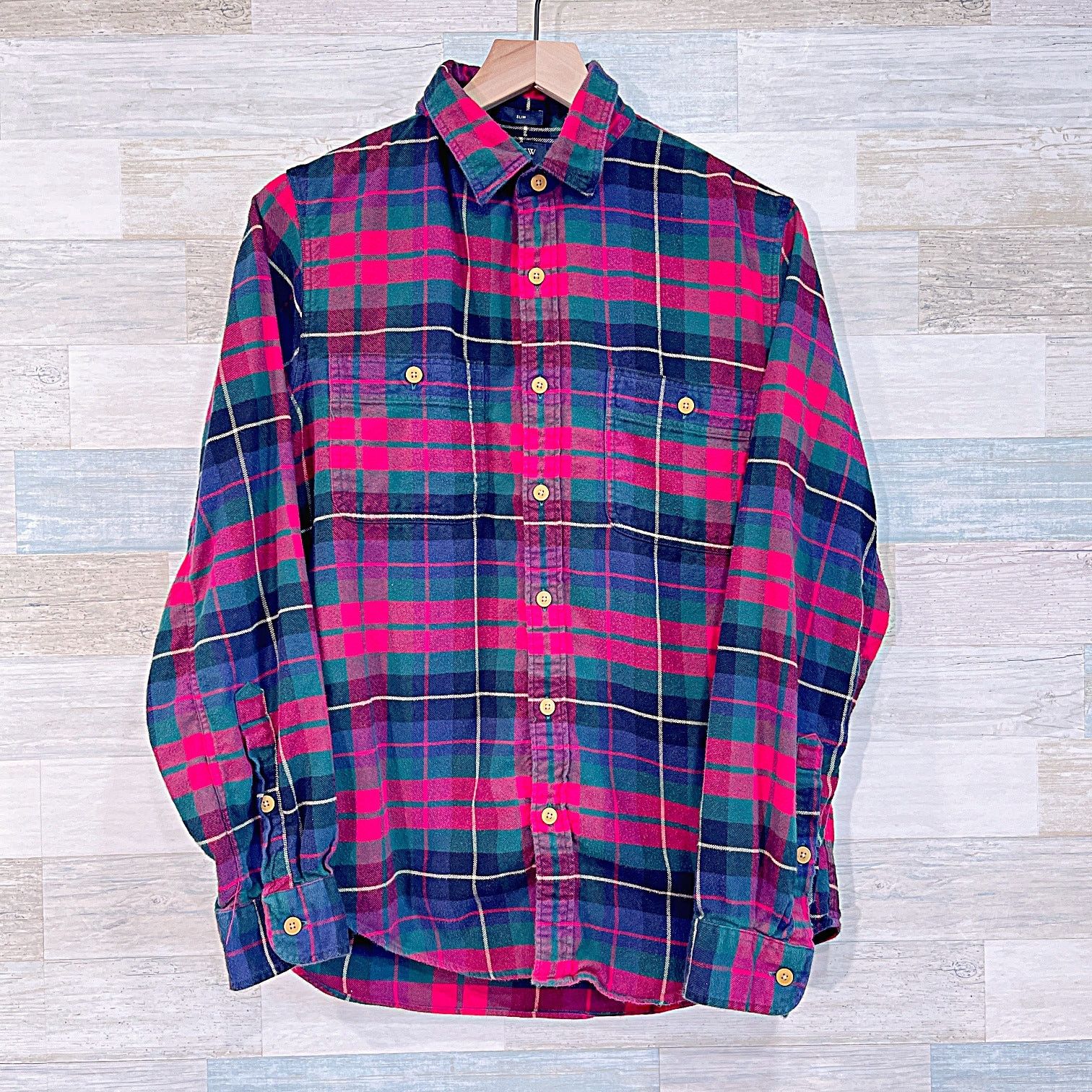 J CREW Flannel Button Down Shirt Red Plaid Mens Medium