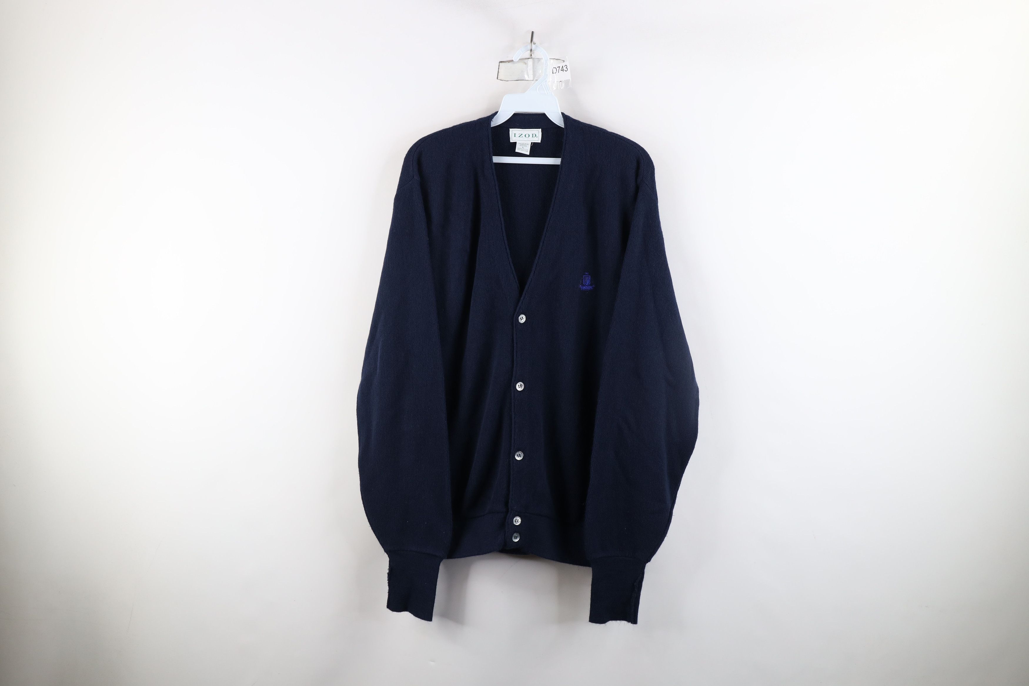 Izod × Vintage Vintage 90s Izod Spell Knit Cardigan Sweater Navy Blue USA Size US L / EU 52-54 / 3 - 1 Thumbnail