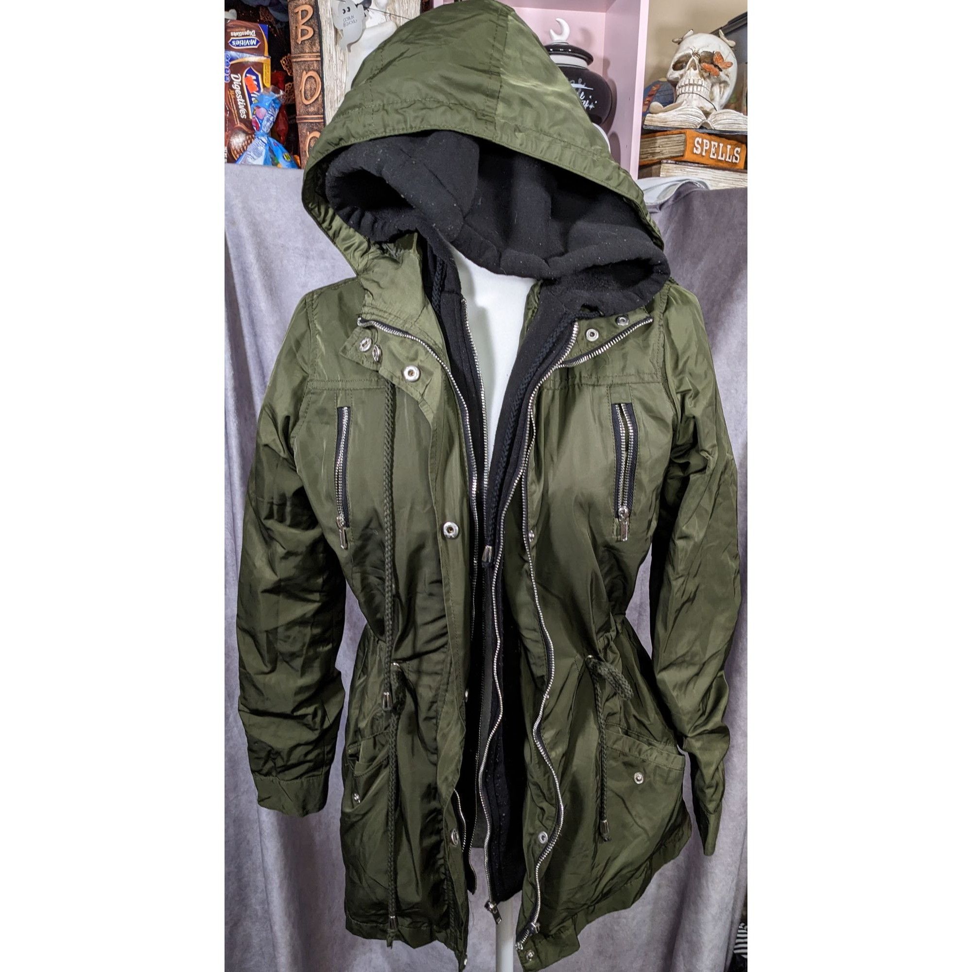 Other Green And Black Zip Up Hooded Jacket by Cali 1850 Size S / US 4 / IT 40 - 6 Thumbnail