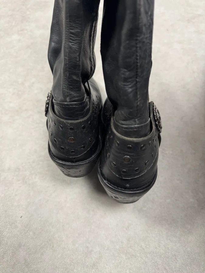Marithe + Francois Girbaud 2010s Marithé + François Girbaud Black Rock Western Ankle Leather Boots Size US 8 / IT 38 - 4 Thumbnail