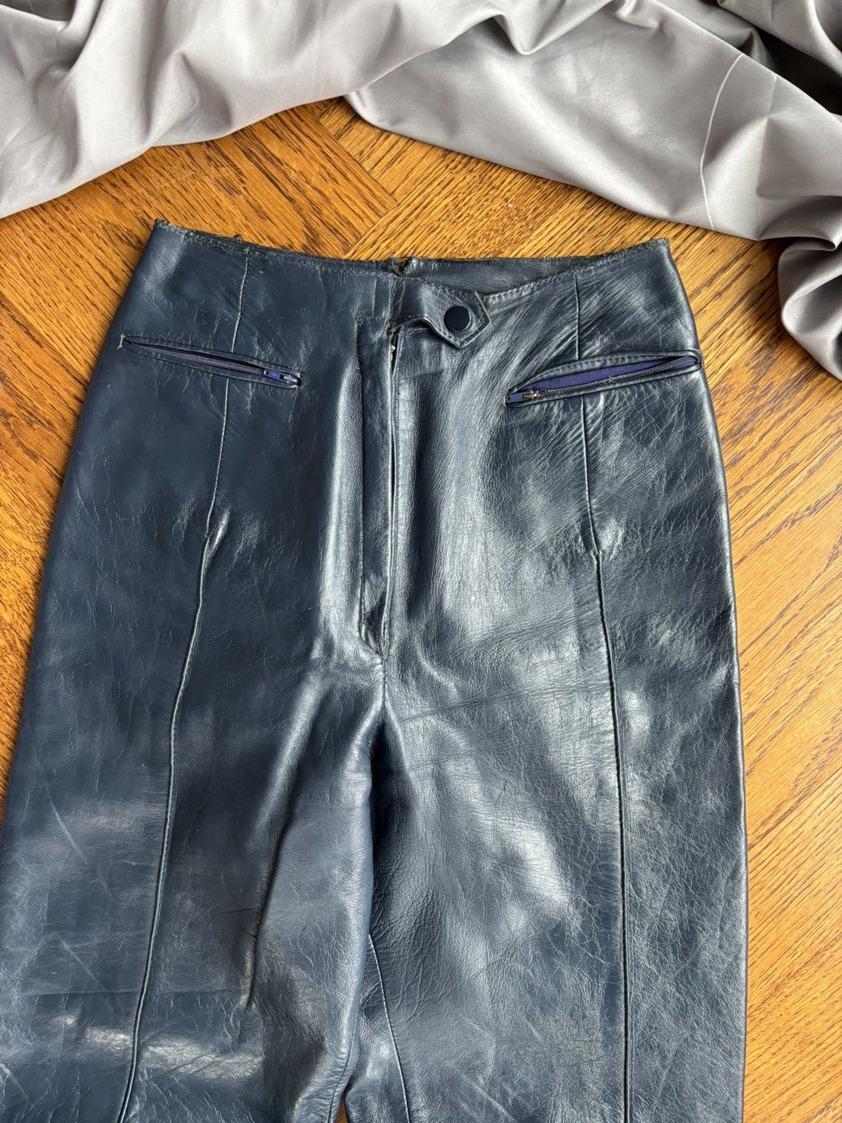 Indian Motorcycle × Leather × Vintage True Vintage Leather Pants Blue High Waisted 60s Motorcycle Size 24" / US 00 / IT 34 - 3 Thumbnail