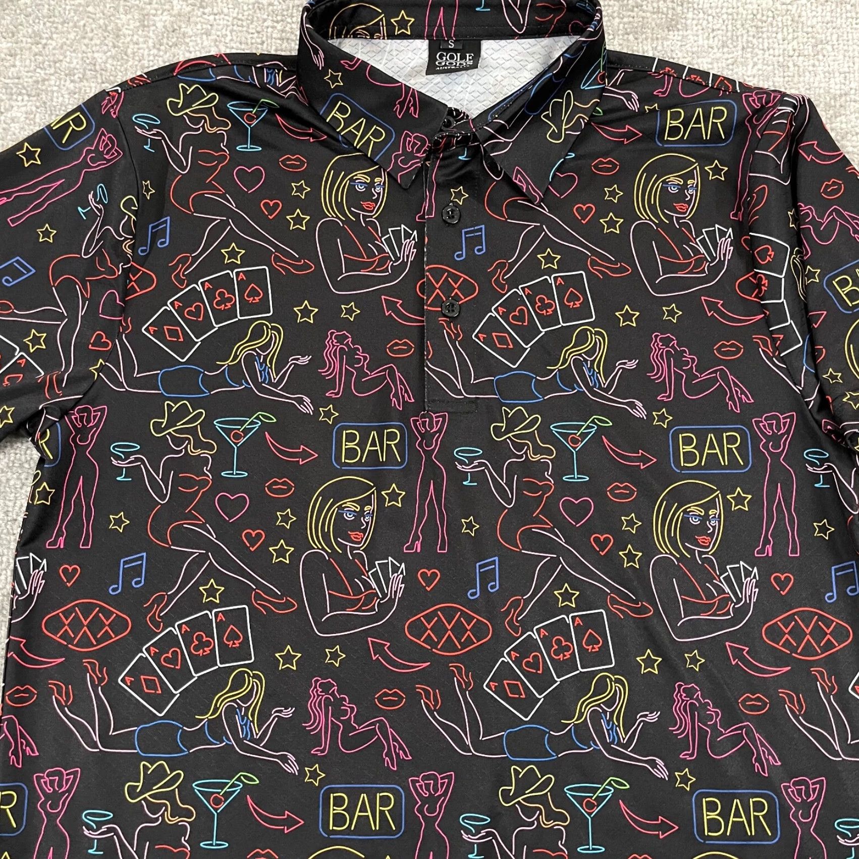 Vintage GOLF GODS Polo Shirt Mens Small Black Vegas Nights Cool Tech Performance Stretch Size US S / EU 44-46 / 1 - 4 Thumbnail