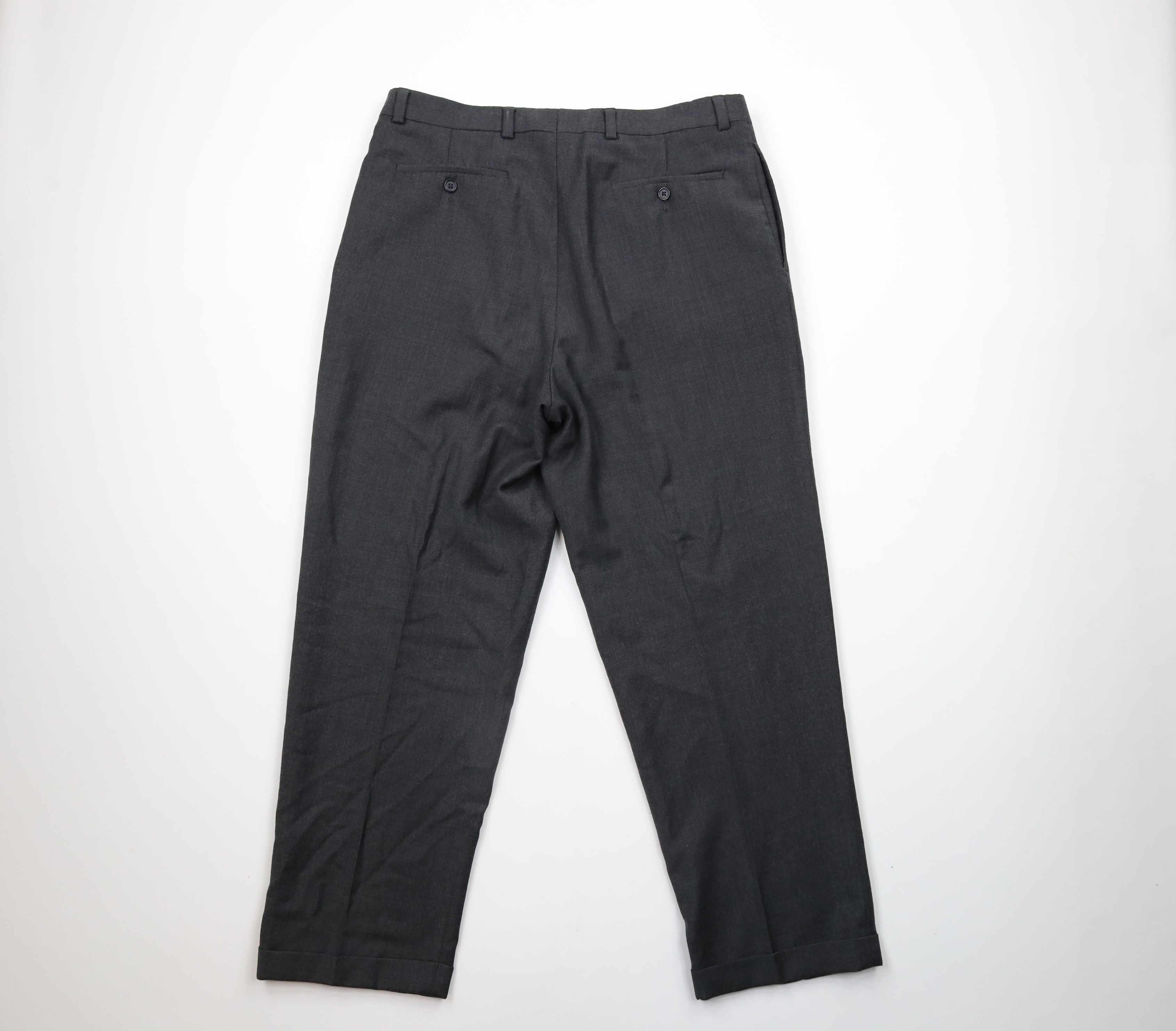 Eddie Bauer × Vintage Vintage 90s Eddie Bauer Cuffed Wool Chino Pants Dark Gray Size US 36 / EU 52 - 9 Thumbnail
