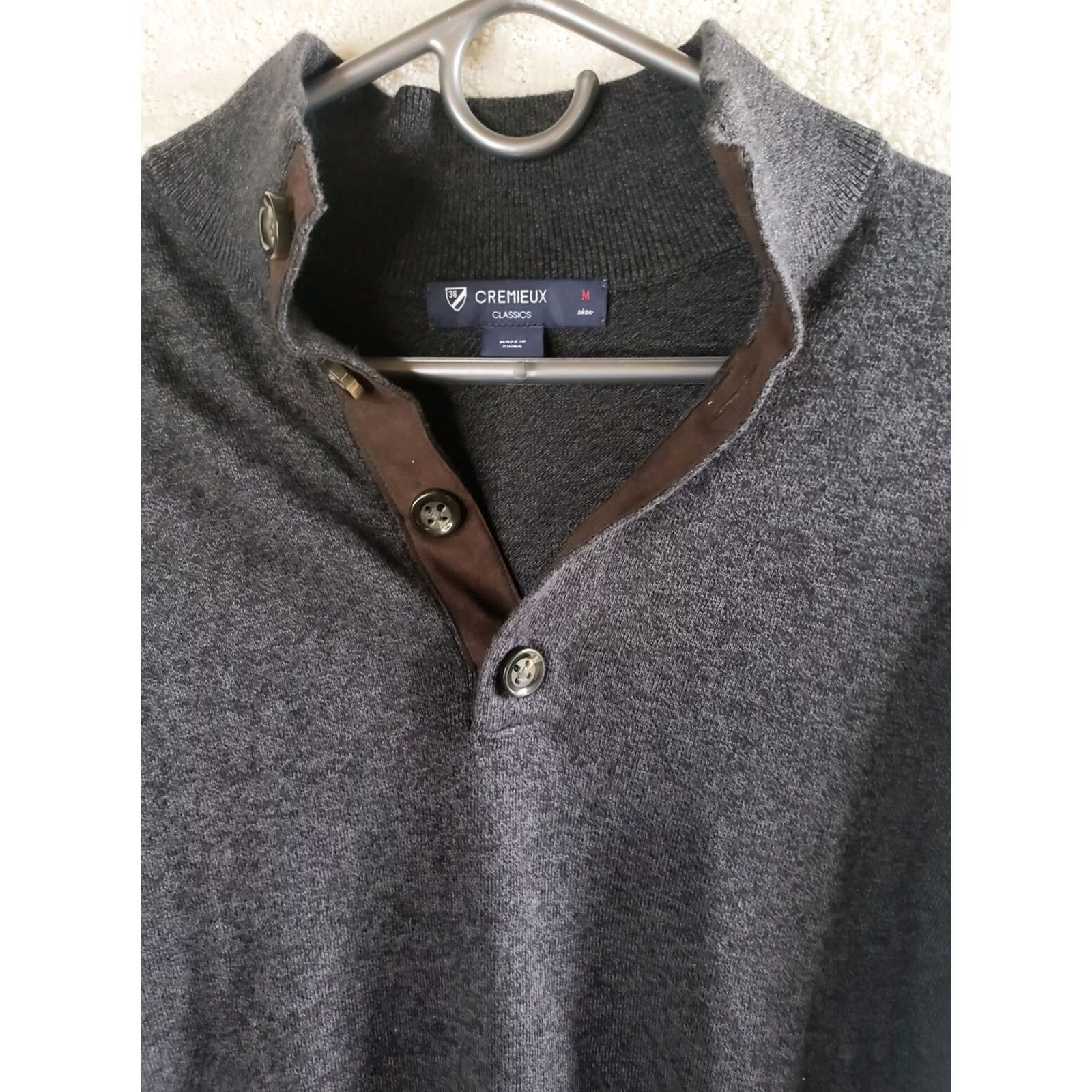 Cremieux Daniel Cremieux Men M Gray Mock Neck 1/4 Button Sweater Shirt Pullover Knit Long Sleeve Button Neckline Cable Size US M / EU 48-50 / 2 - 4 Thumbnail