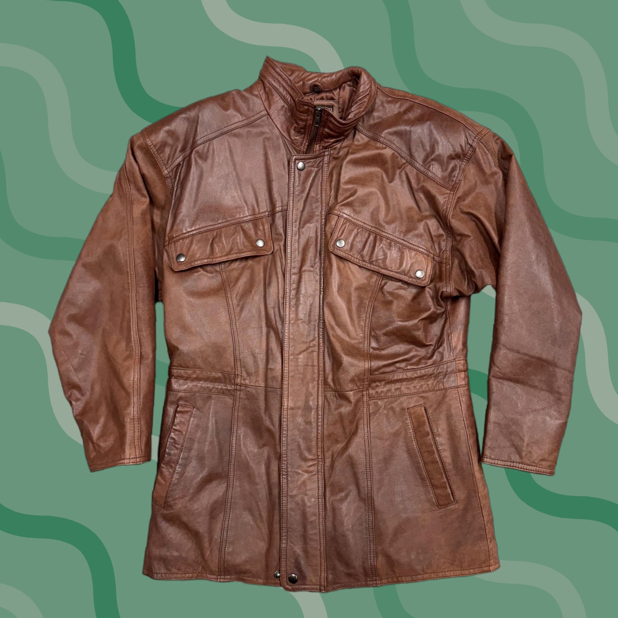 Vintage VINTAGE IOU Jacket Mens Small Brown Leather Euro Mode Field Coat Military 80s Size US S / EU 44-46 / 1 - 1 Thumbnail