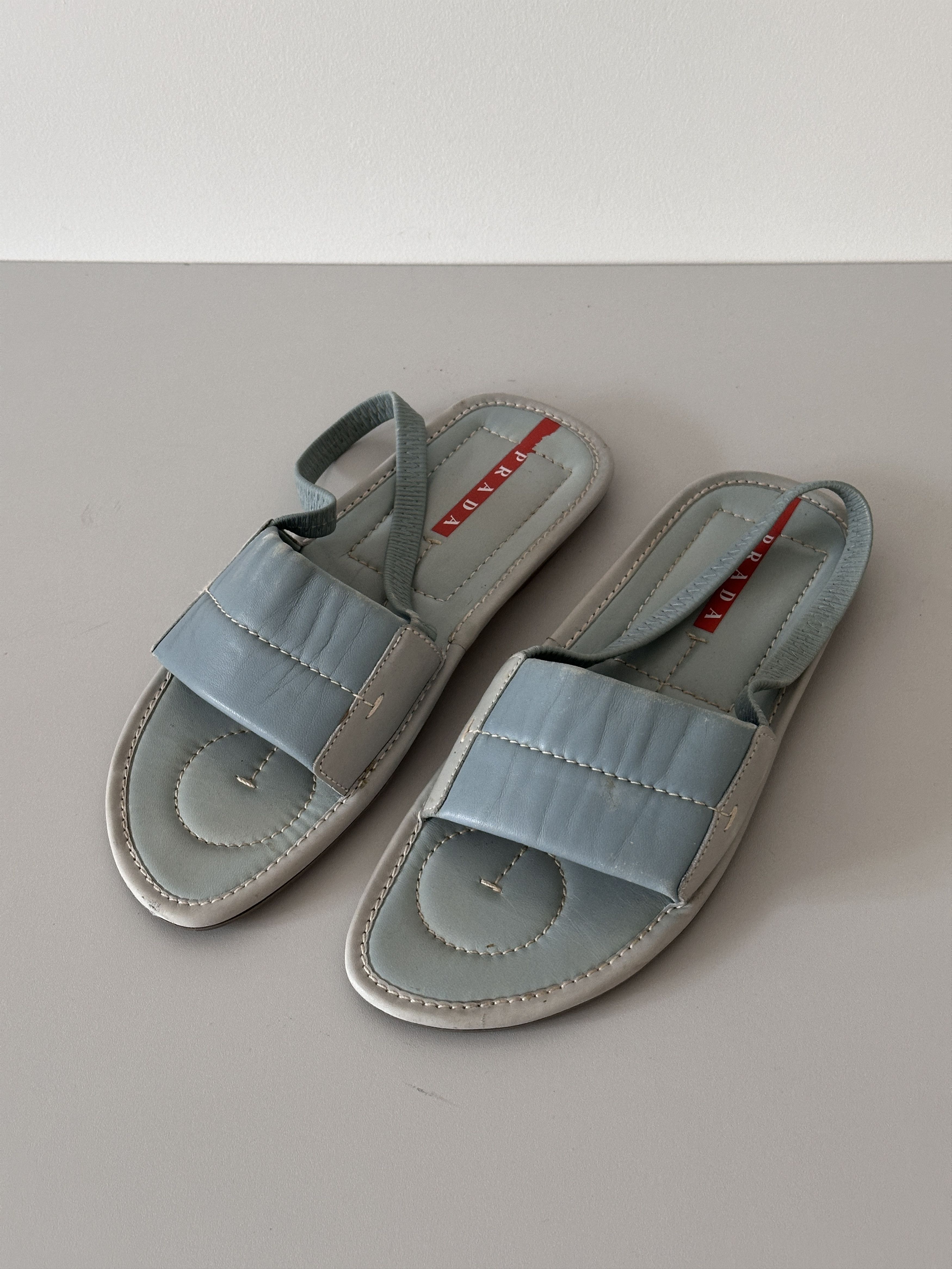 image of Vintage Prada Leather Summer Sandals in Blue, Women's (Size 8)
