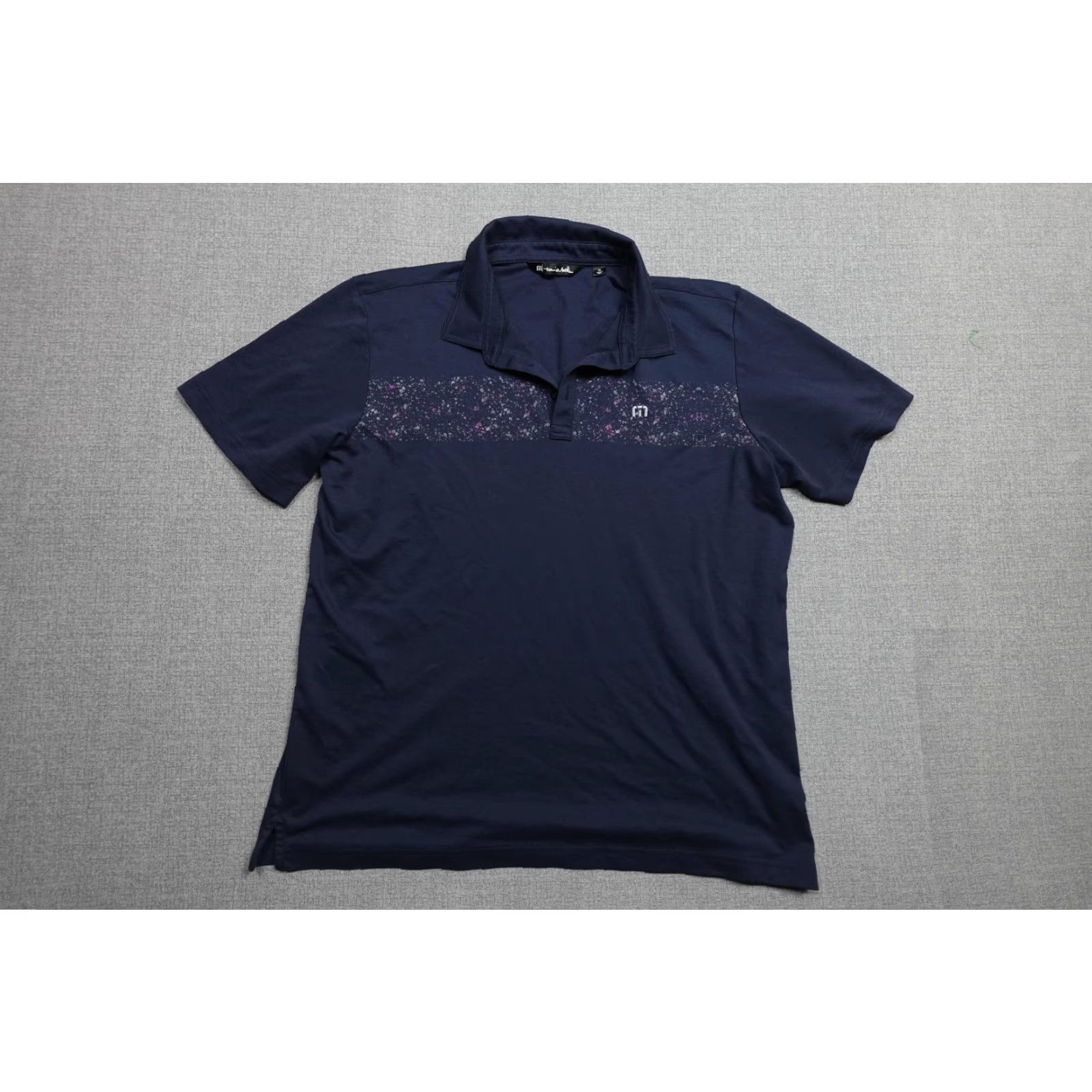 TravisMathew Travis Mathew Polo Mens XL Blue Splatter Stripe Graphic Golf Performance Short Sleeve Polo Size US XL / EU 56 / 4 - 3 Thumbnail