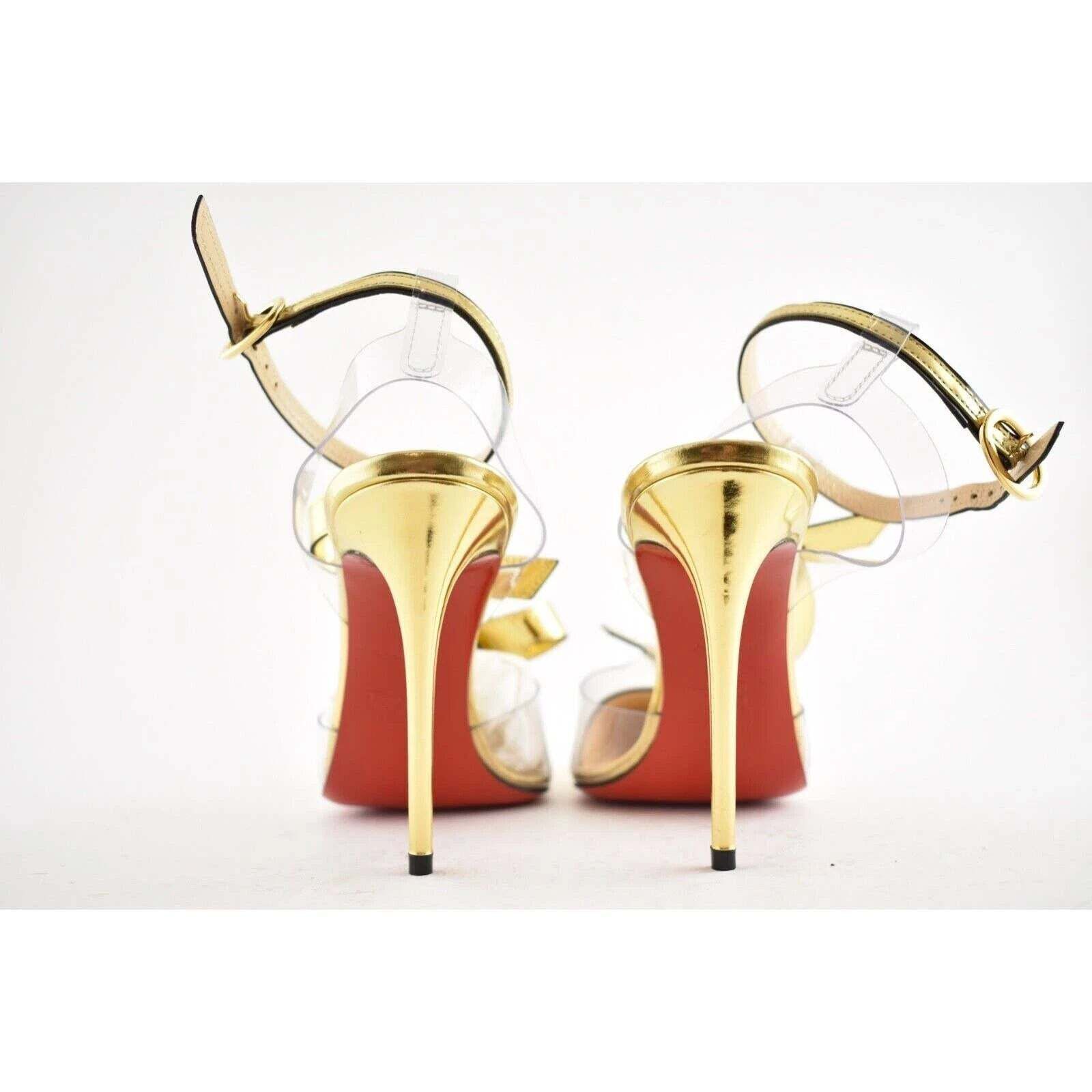 Christian Louboutin Alta Firma 100 Gold PVC T Strap Ankle Heel Sandal Pump 35 Size US 5 / IT 35 - 11 Thumbnail