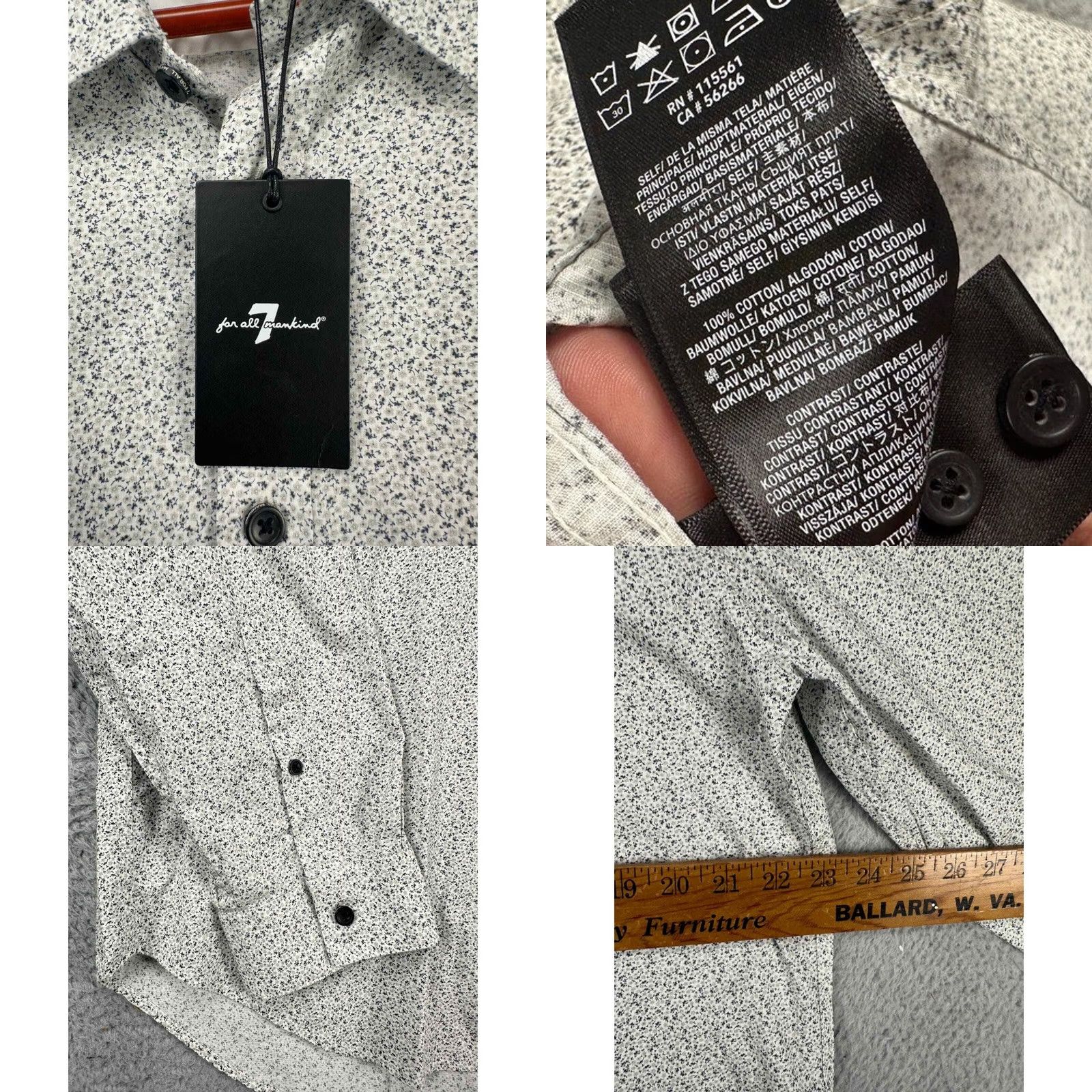 7 For All Mankind 7 For All Mankind Shirt Adult 2XL Grey Floral Button Up Long Sleeve Mens Size US XXL / EU 58 / 5 - 8 Thumbnail