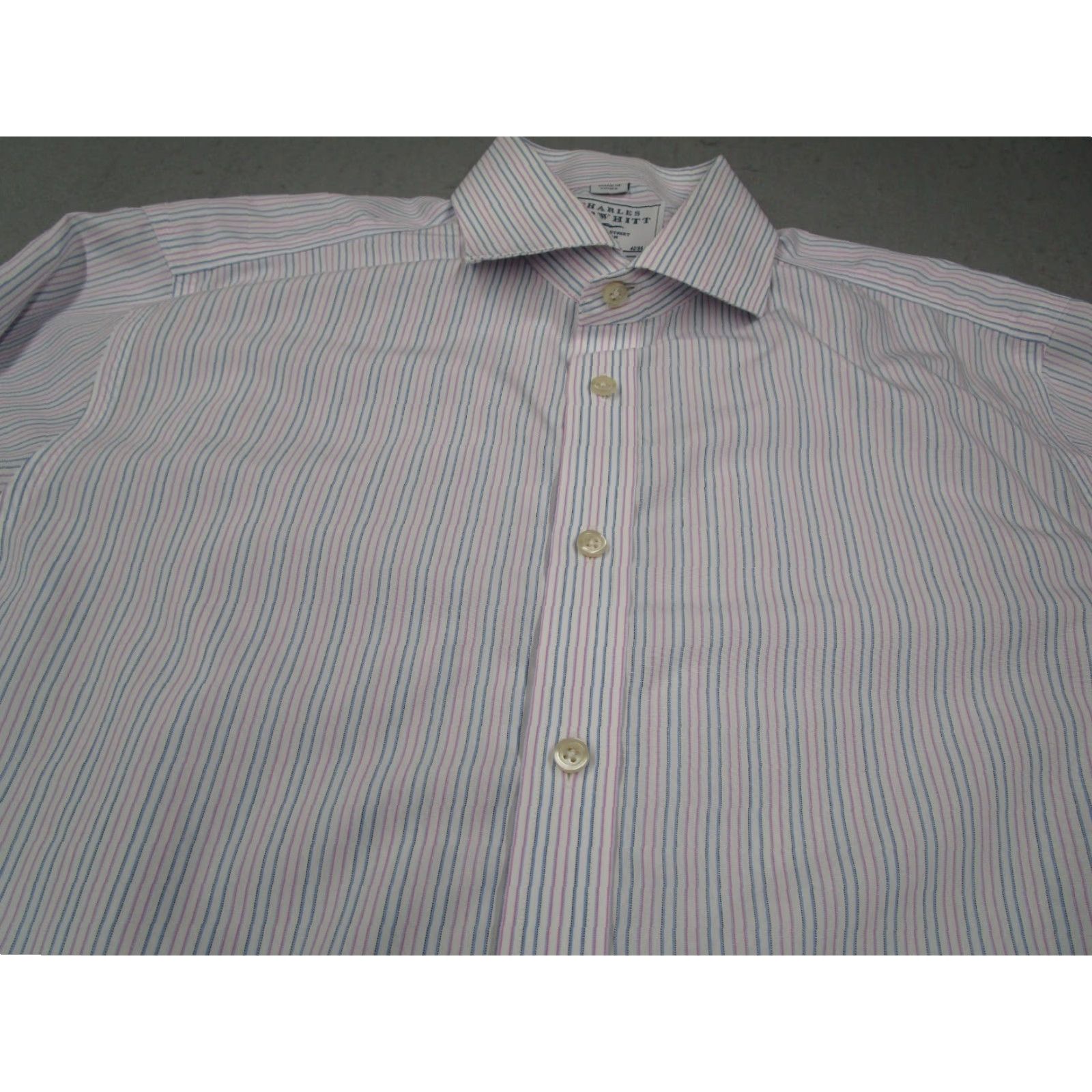 Charles Tyrwhitt CHARLES TYRWHITT Dress Shirt Slim Fit 34 16.5 Blue Striped French Cuff Non-Iron Mens Size 34R - 2 Thumbnail