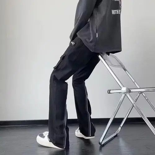 VIBE Zipper Black Flared Jeans Cargo Pants Size US 32 / EU 48 - 2 Thumbnail