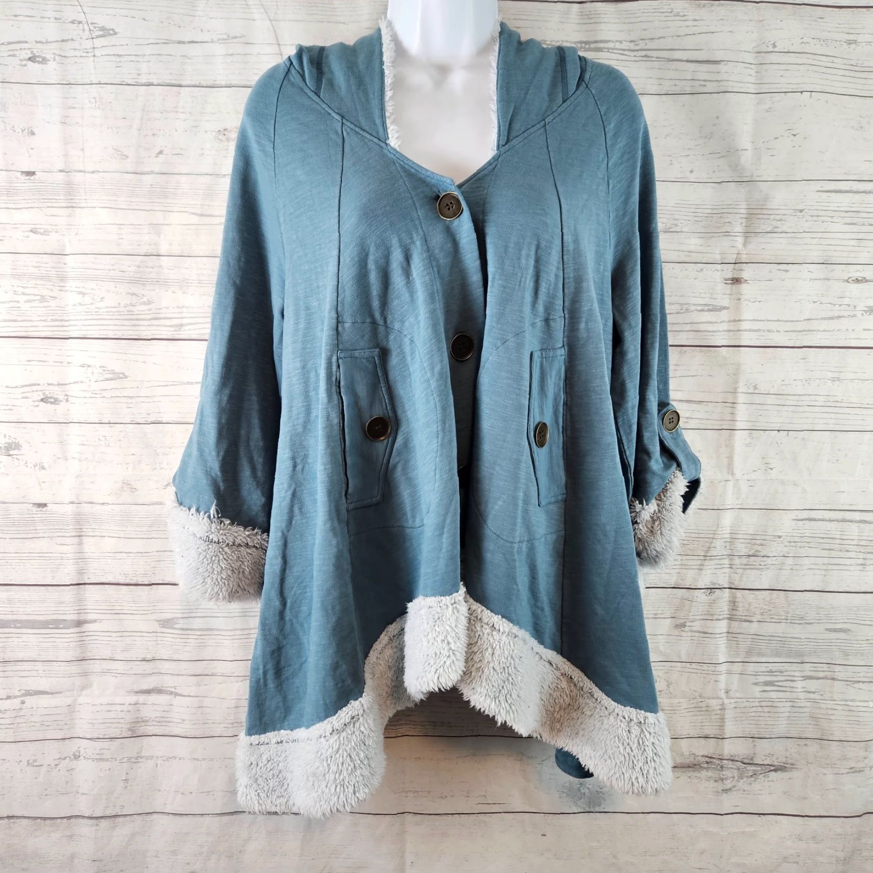 Vintage XCVI Womens Hooded Button Up Jacket Sweatshirt Sz Medium Blue Cotton Blend Size M / US 6-8 / IT 42-44 - 2 Thumbnail