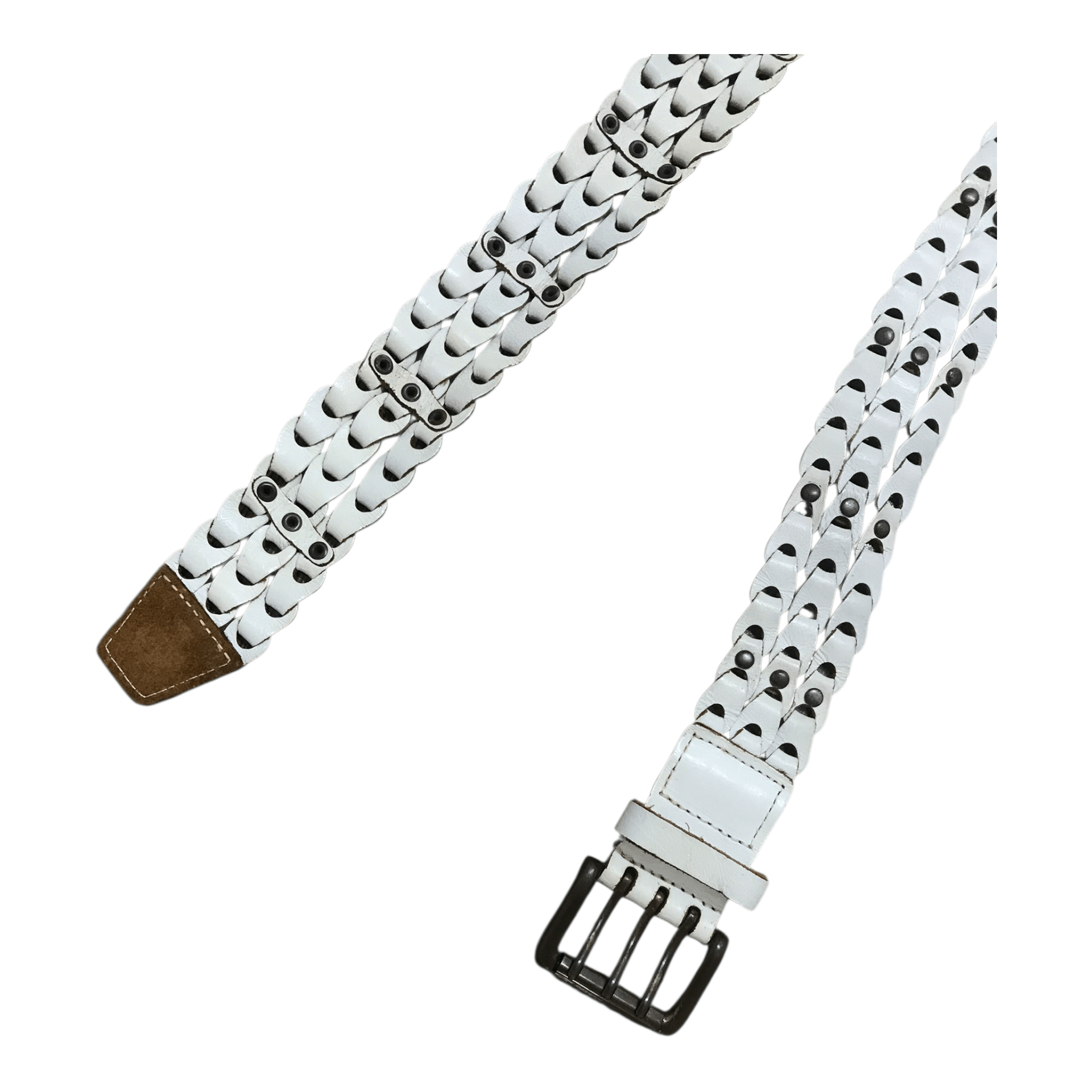 Japanese Brand Three Lines Leather White Belt Size ONE SIZE - 2 Thumbnail