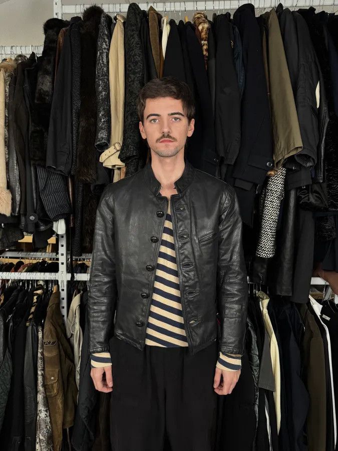 Emporio Armani 1990s Emporio Armani Mao Black Grain Leather Buttoned Jacket Size US S / EU 44-46 / 1 - 3 Thumbnail
