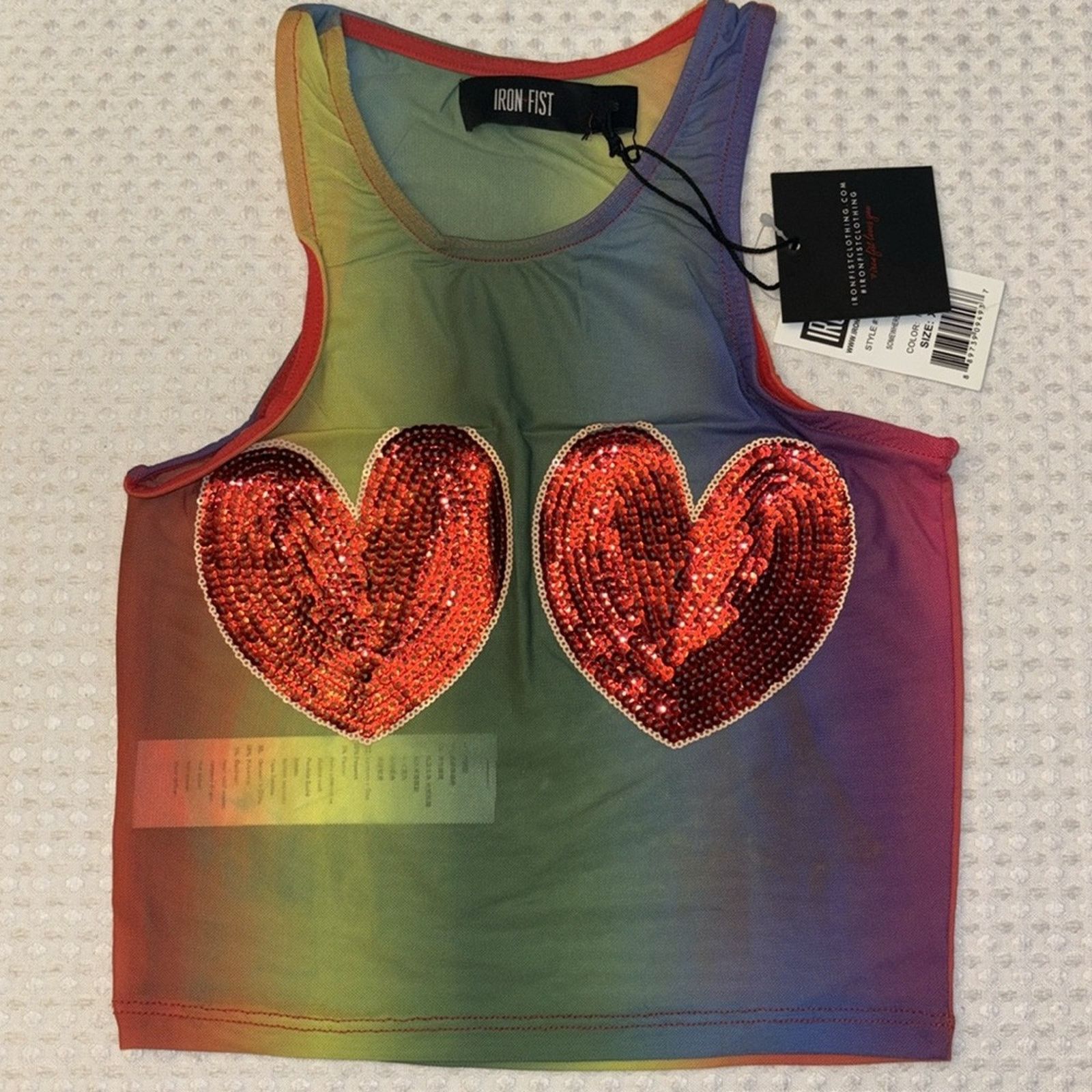 Iron Fist Iron Fist SOMEWHERE Rainbow Sequin Heart Sheer Crop Tank Top Size M / US 6-8 / IT 42-44 - 5 Thumbnail