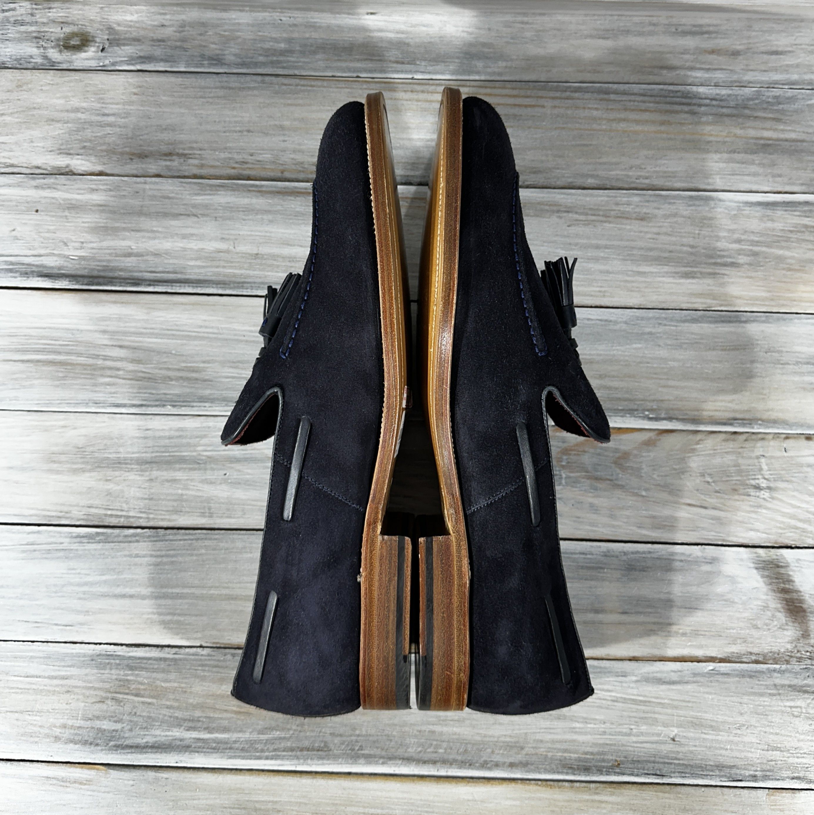 George × Handmade GEORGE'S Mallorca Handmade Tassel Suede Penny Loafers Navy Size US 11 / EU 44 - 7 Thumbnail