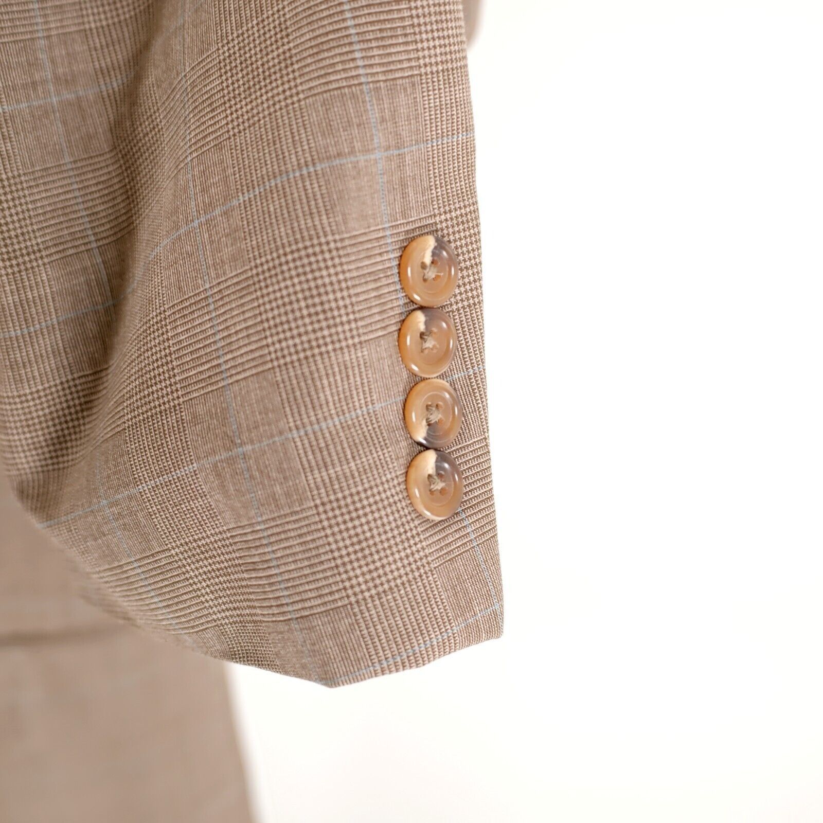 Jos. A. Bank DAMAGED Jos A Bank Wool Tan Glen Plaid Blue Windowpane Blaze Size 44R - 5 Thumbnail