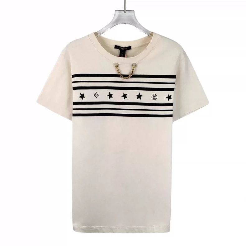 Louis Vuitton Louis Vuitton 22 beige striped chain cotton crewneck T-shi Size S / US 4 / IT 40 - 1 Thumbnail