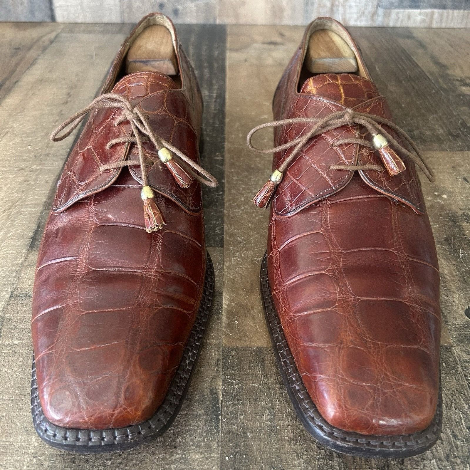 David Eden David Eden Square Toe Alligator Oxford Dress Shoes Mens 12 Size US 12 / EU 45 - 1 Thumbnail