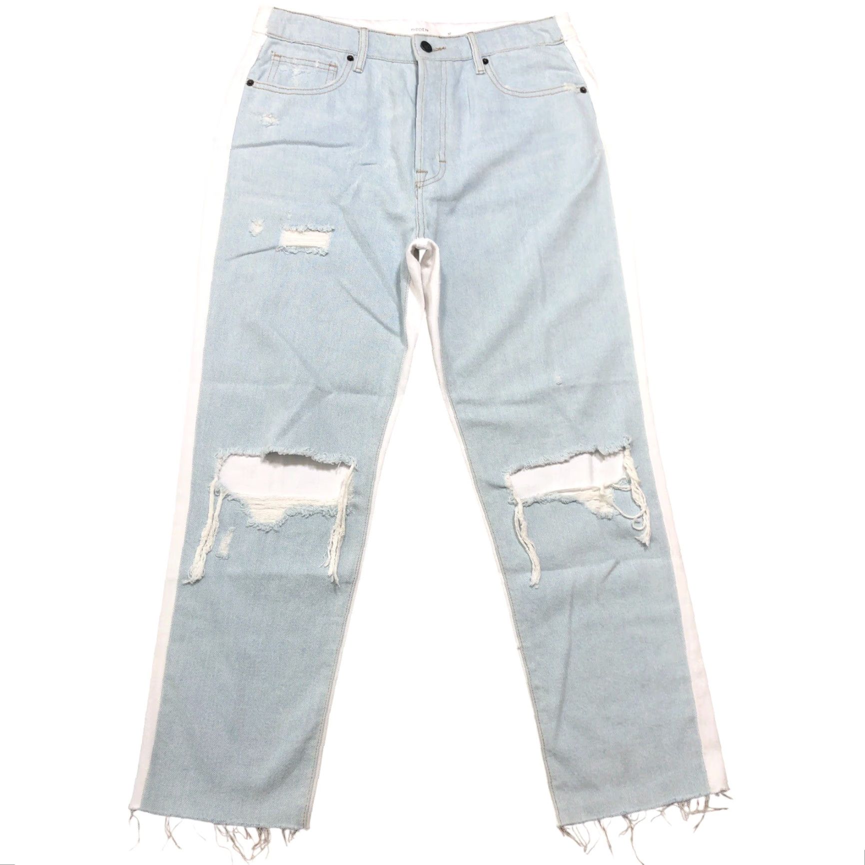 Vintage NWT Hidden Jeans Womens 30 Tracey High Rise Straight Crop Distressed Blue White Jeans 90s Bohemian Retro Womens Size 30" / US 8 / IT 44 - 2 Thumbnail