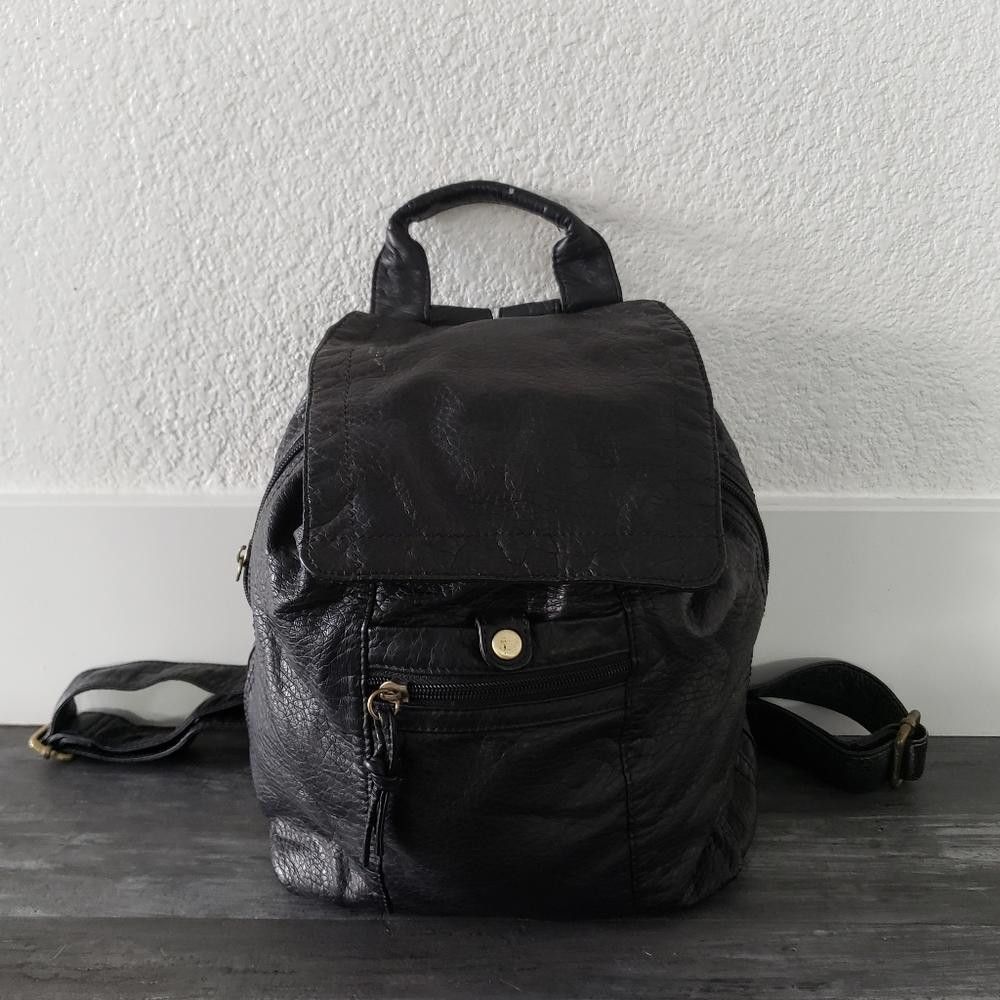 Designer Black Gold Faux Leather Mini Backpack Size ONE SIZE - 1 Thumbnail
