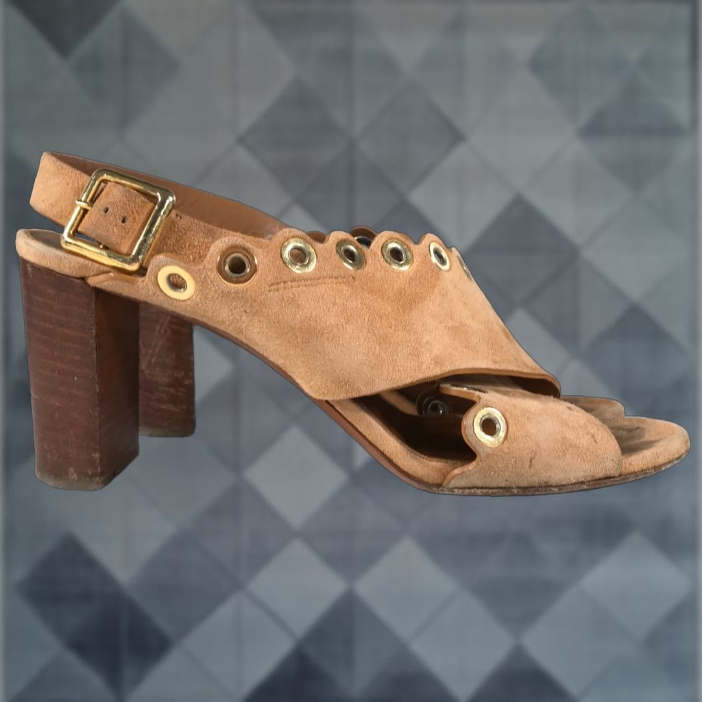 Chloé Women's Sandals Brown Leather Block Heels Strappy Ankle