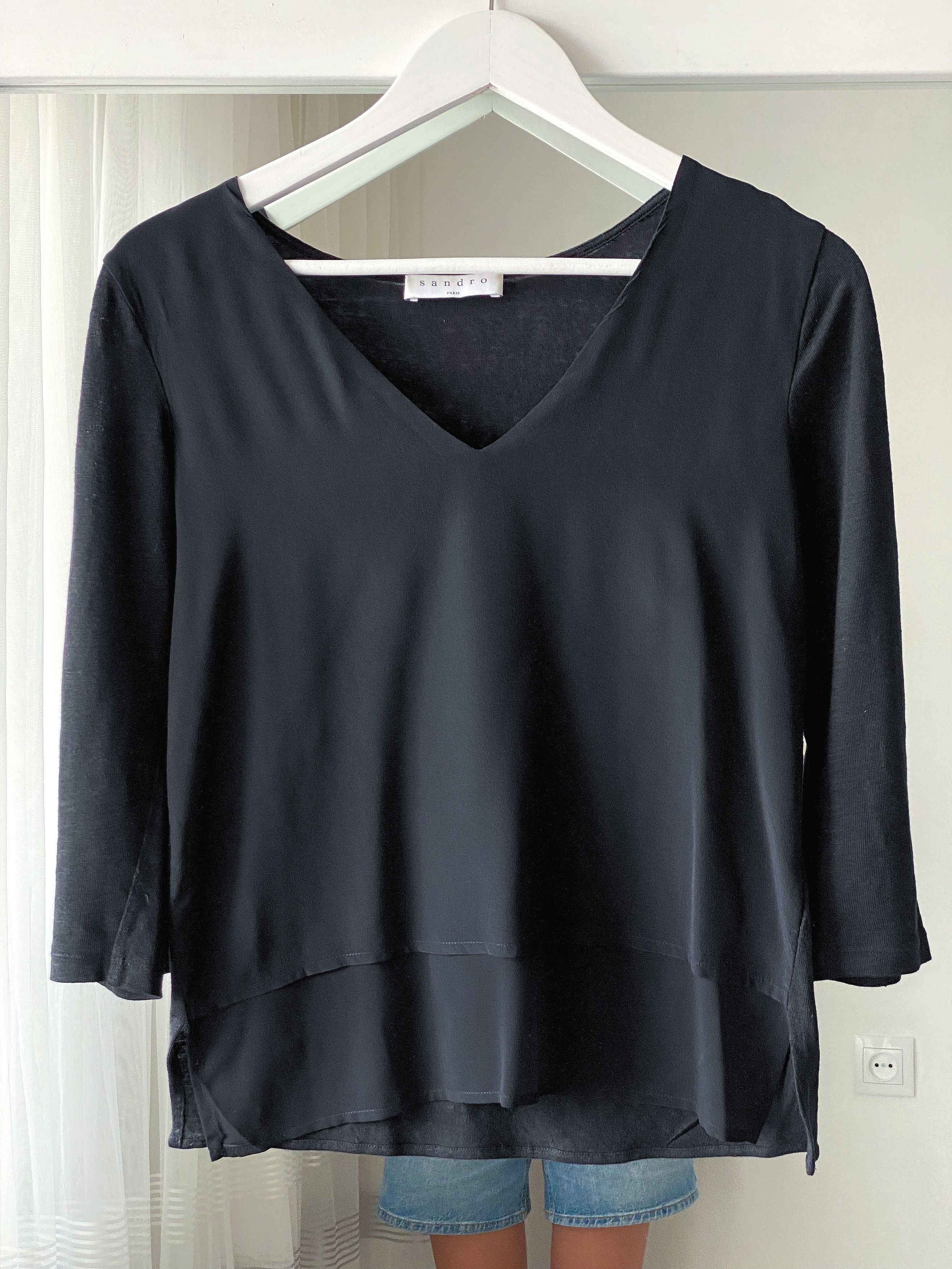 Sandro Sandro Paris Blouse V-Neck Silk & Linen Shirt Size S / US 4 / IT 40 - 2 Thumbnail