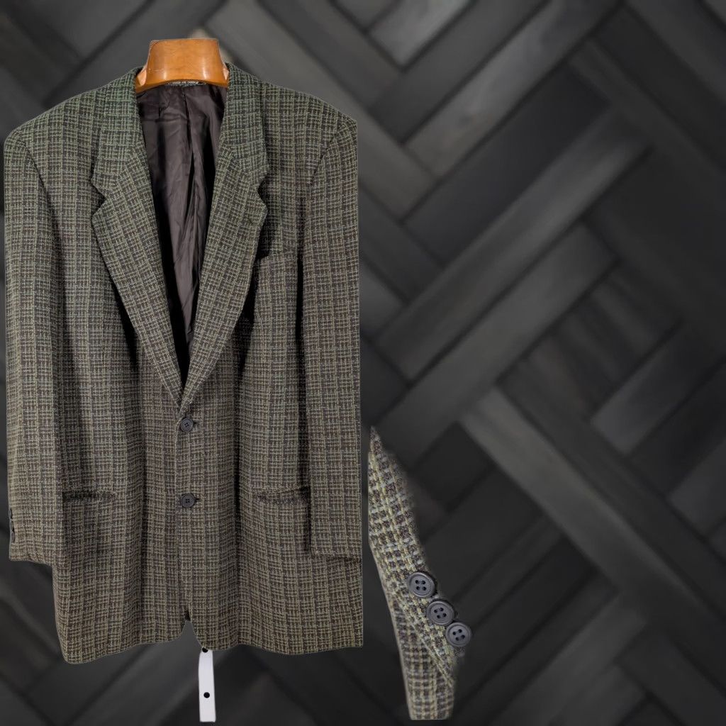 Giorgio Armani Giorgio Armani Blazer Vintage 90s Y2K Mod Sculpted Wool Blend Green 42 Mens Notch 2-Button Jacket Regular Length Size 42 Size 42R - 1 Thumbnail