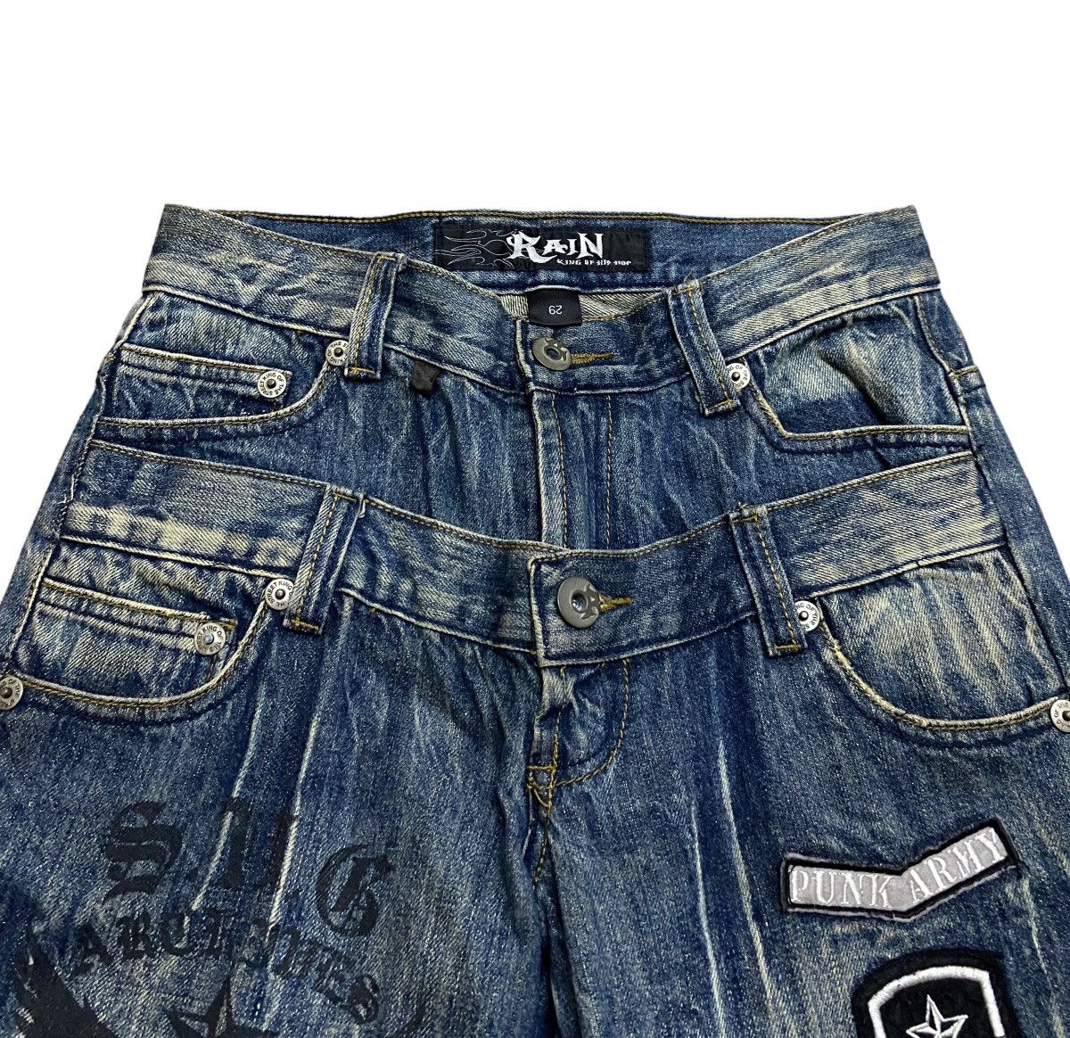 If Six Was Nine Rare Design Vintage Rain Double Waist Flared Jeans 2000s Size US 29 - 6 Thumbnail