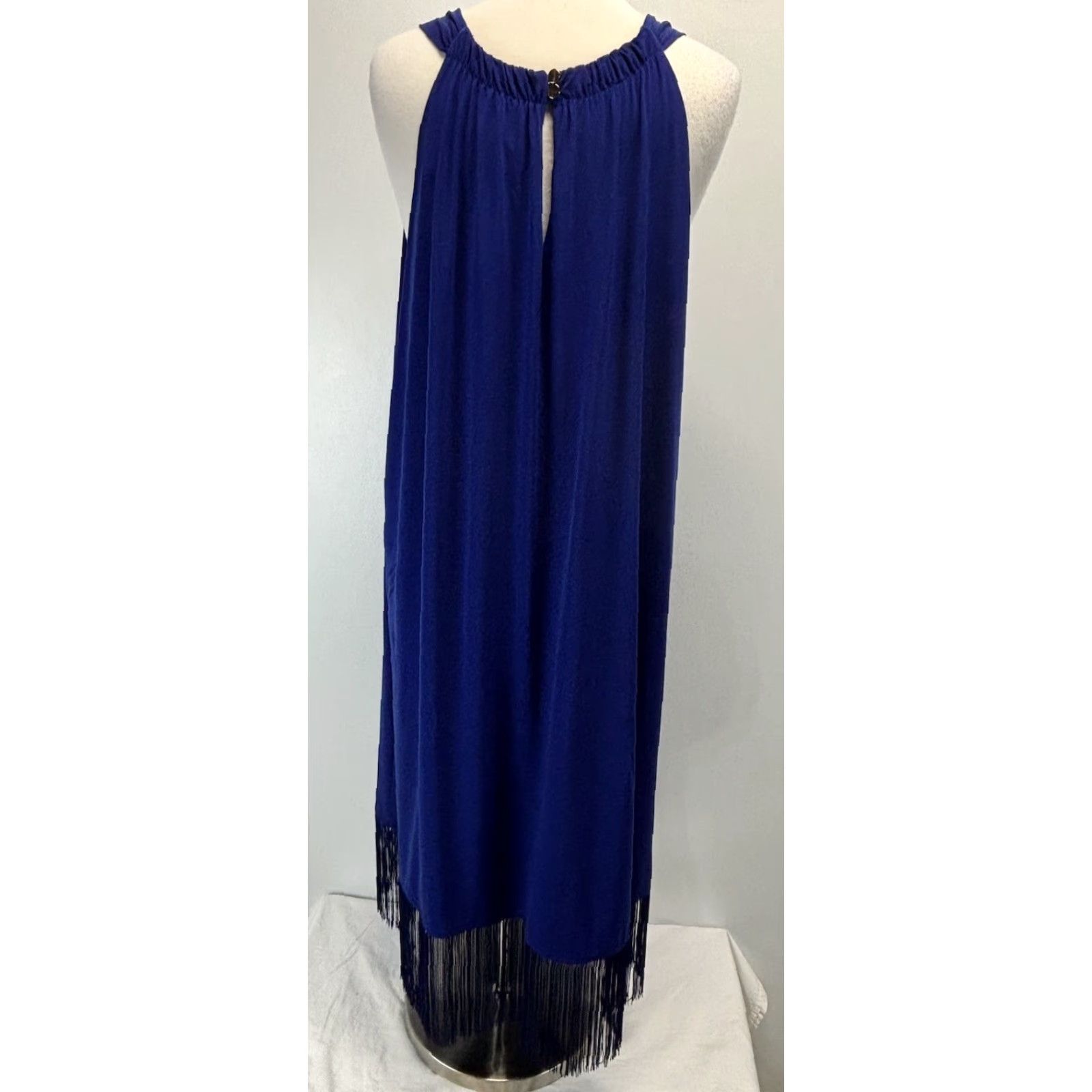 Vintage NEW Chico's Fringed Hem Midi Dress XXL Royal Blue Sleeveless Shift Women’s Size XXL / US 16-18 / IT 52-54 - 3 Thumbnail