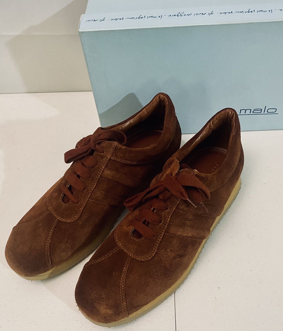 Malo Malo 🇮🇹 Brown French Calfskin Suede Voyager Sneakers 10 NEW Size US 10 / EU 43 - 6 Thumbnail