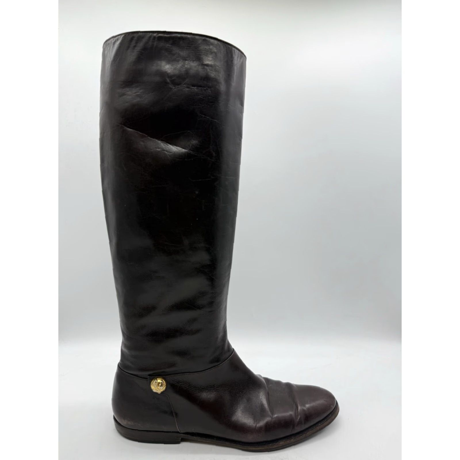 Salvatore Ferragamo Salvatore Ferragamo Womens Brown Riding Boots Size 6.5 AA Narrow Knee High Zipper Leather Upper Ca lf Narrow Boots Fall Womens Shoes Size US 7 / IT 37 - 7 Thumbnail