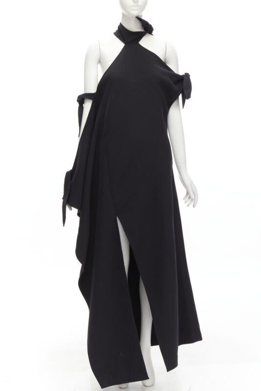 Rosie Assoulin ROSIE ASSOULIN 2015 Runway black cold shoulder high slit halter gown dress US2 S Size S / US 4 / IT 40 - 1 Thumbnail
